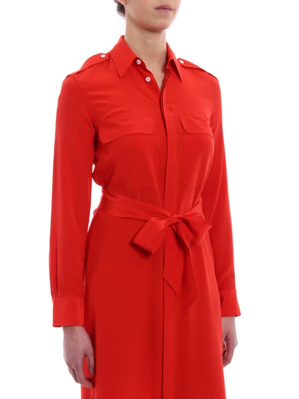 NWT Polo Ralph Lauren 100% Silk Belted Shirt Dress Long Sleeve Pocket Red Sz.6 - Thumbnail 5