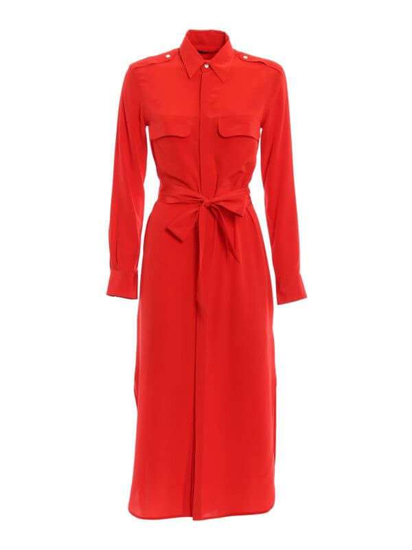 NWT Polo Ralph Lauren 100% Silk Belted Shirt Dress Long Sleeve Pocket Red Sz.6 - Thumbnail 6