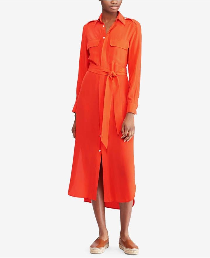 NWT Polo Ralph Lauren 100% Silk Belted Shirt Dress Long Sleeve Pocket Red Sz.6 - Thumbnail 8