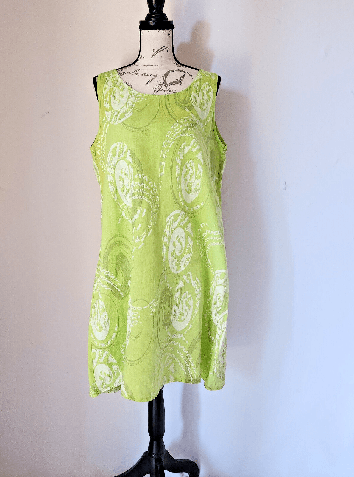 NWOT VASNA Made in Italy Linen Lagenlook Shift Dress Sleeveless Geo-Printed Sz.M - Thumbnail 2
