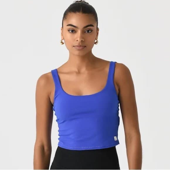 Vuori Daily Crop Tank Top Scoop Neck Built-in Bra Copenhagen Blue Women's L/XL - Thumbnail 5