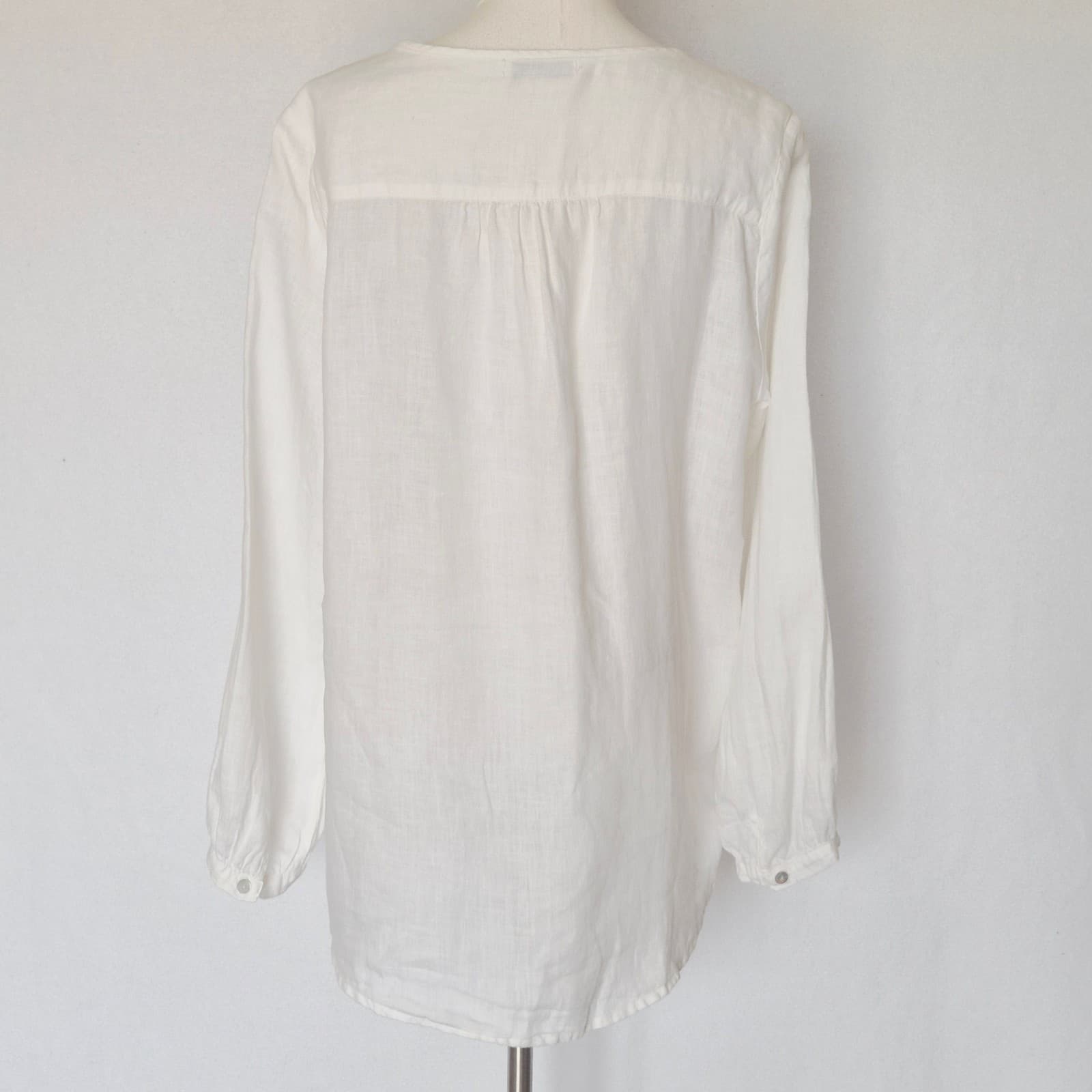 Cut Loose 100% Linen Lagenlook Ruffle Blouse Pearl Button Long Sleeve White Sz.S - Thumbnail 6