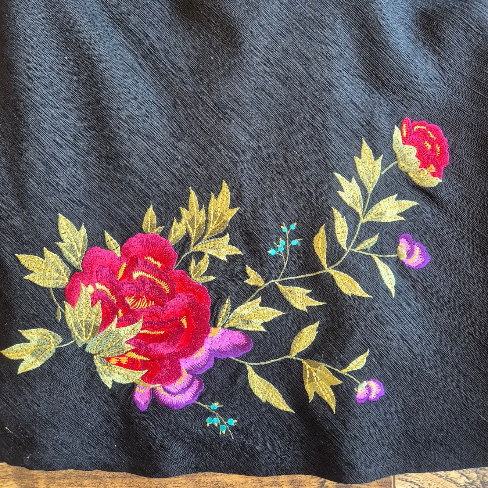 Carole Little Silk Floral Embroidered Fitted Blouse 3/4 Sleeve Black Women's 2X - Thumbnail 6