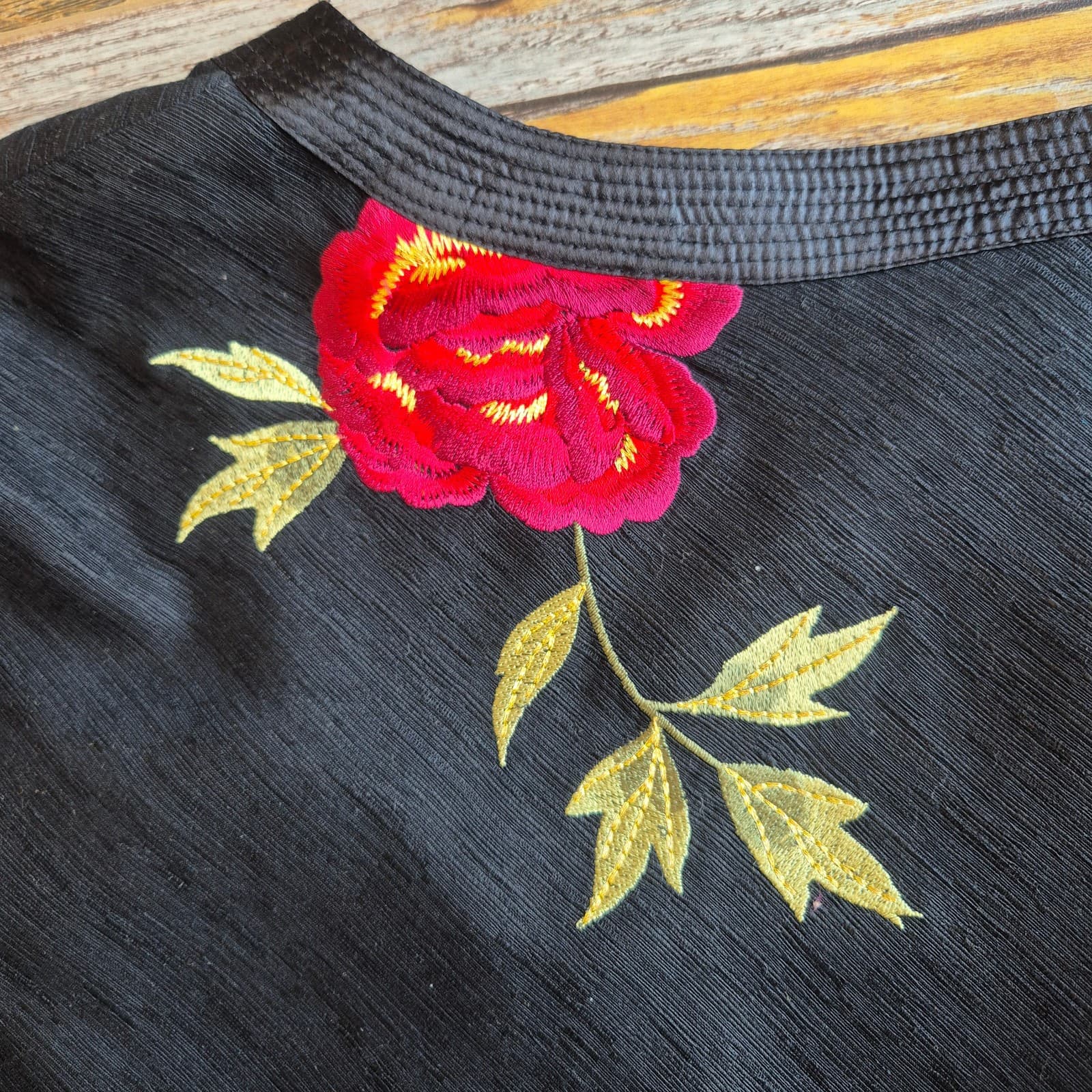Carole Little Silk Floral Embroidered Fitted Blouse 3/4 Sleeve Black Women's 2X - Thumbnail 8