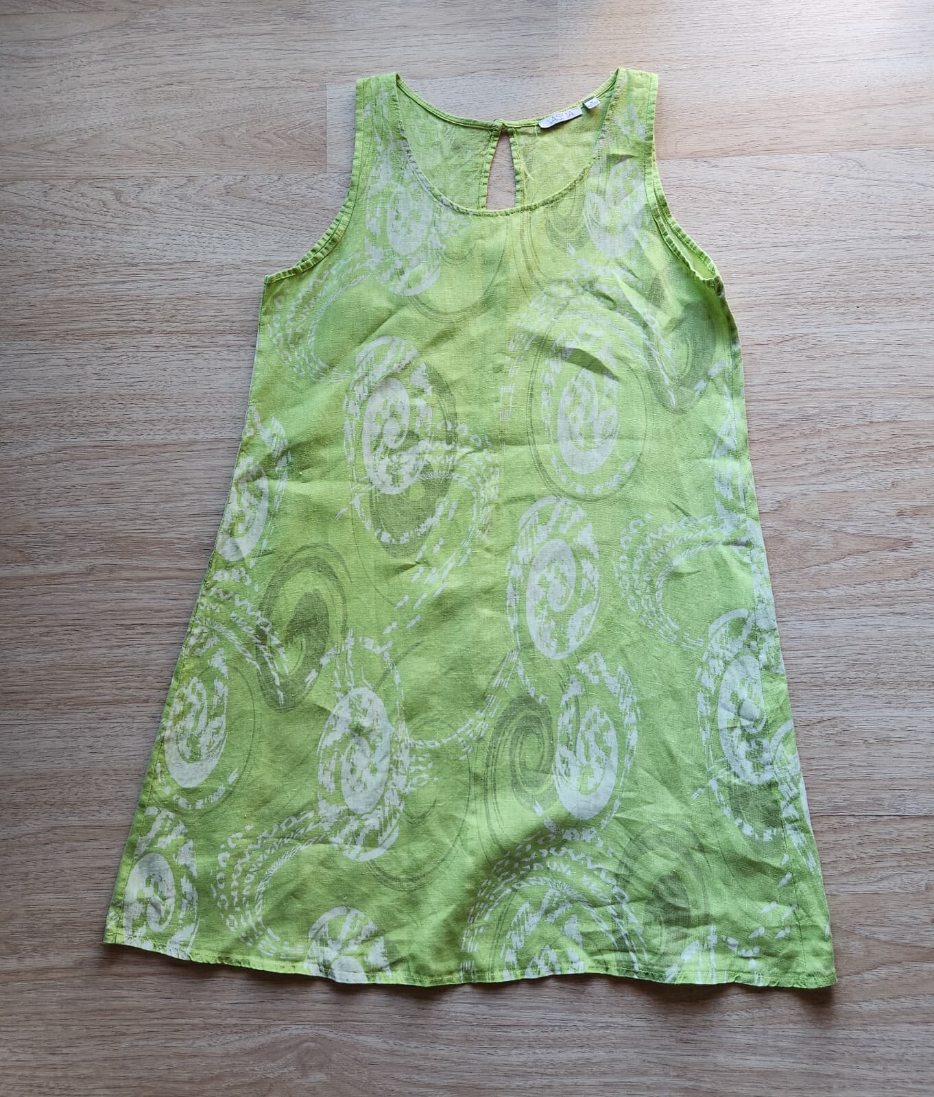 NWOT VASNA Made in Italy Linen Lagenlook Shift Dress Sleeveless Geo-Printed Sz.M - Thumbnail 6