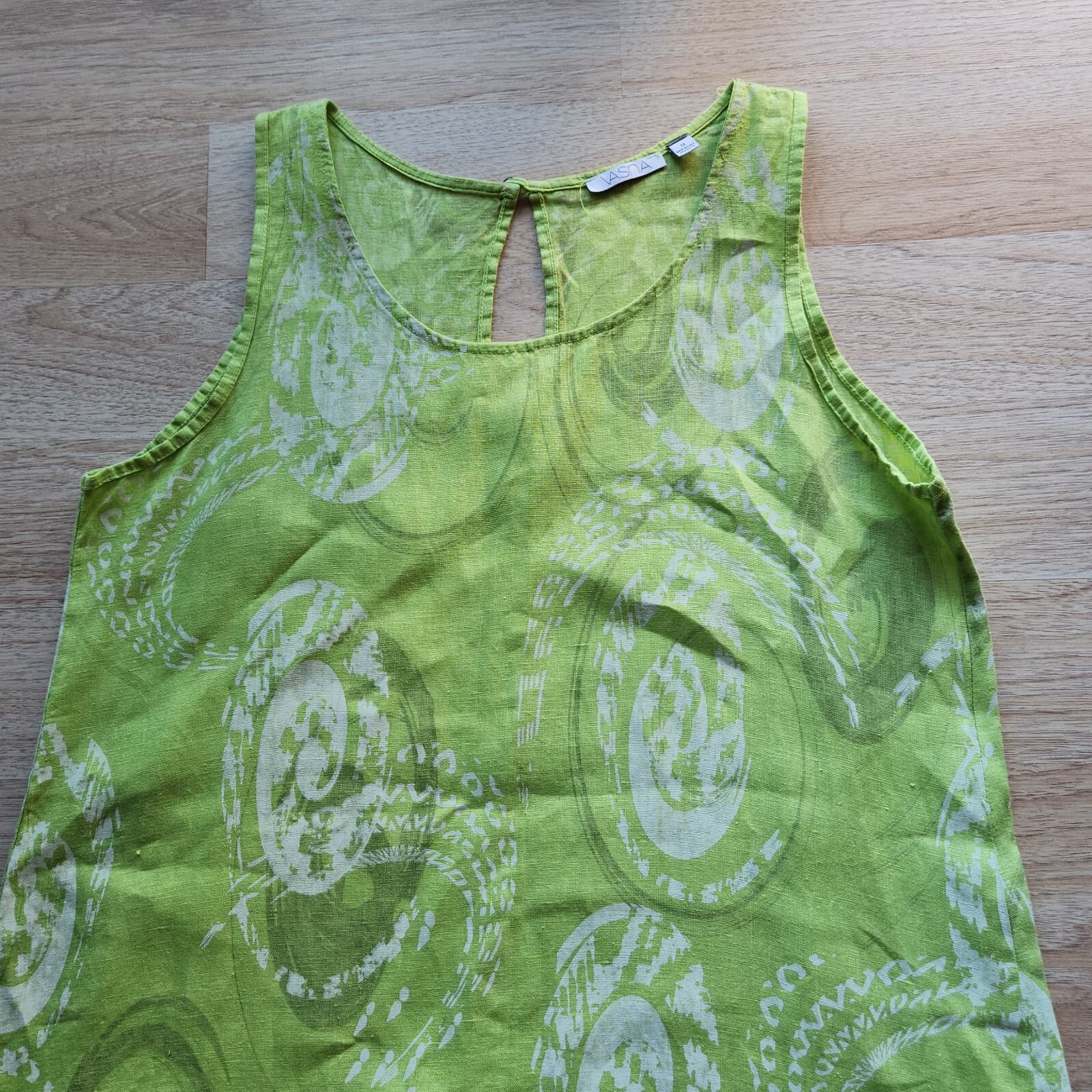 NWOT VASNA Made in Italy Linen Lagenlook Shift Dress Sleeveless Geo-Printed Sz.M - Thumbnail 8