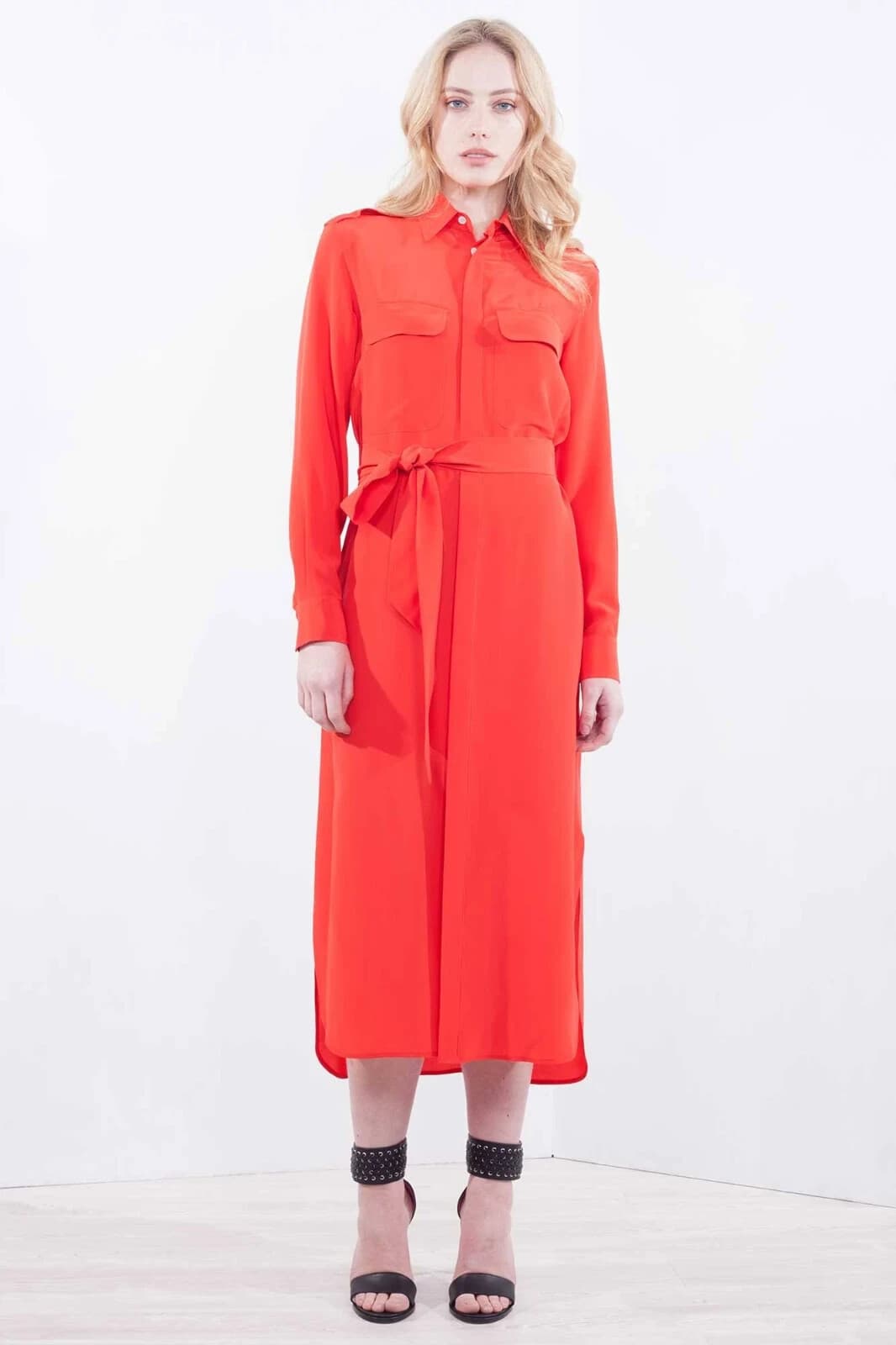 NWT Polo Ralph Lauren 100% Silk Belted Shirt Dress Long Sleeve Pocket Red Sz.6 - Thumbnail 12