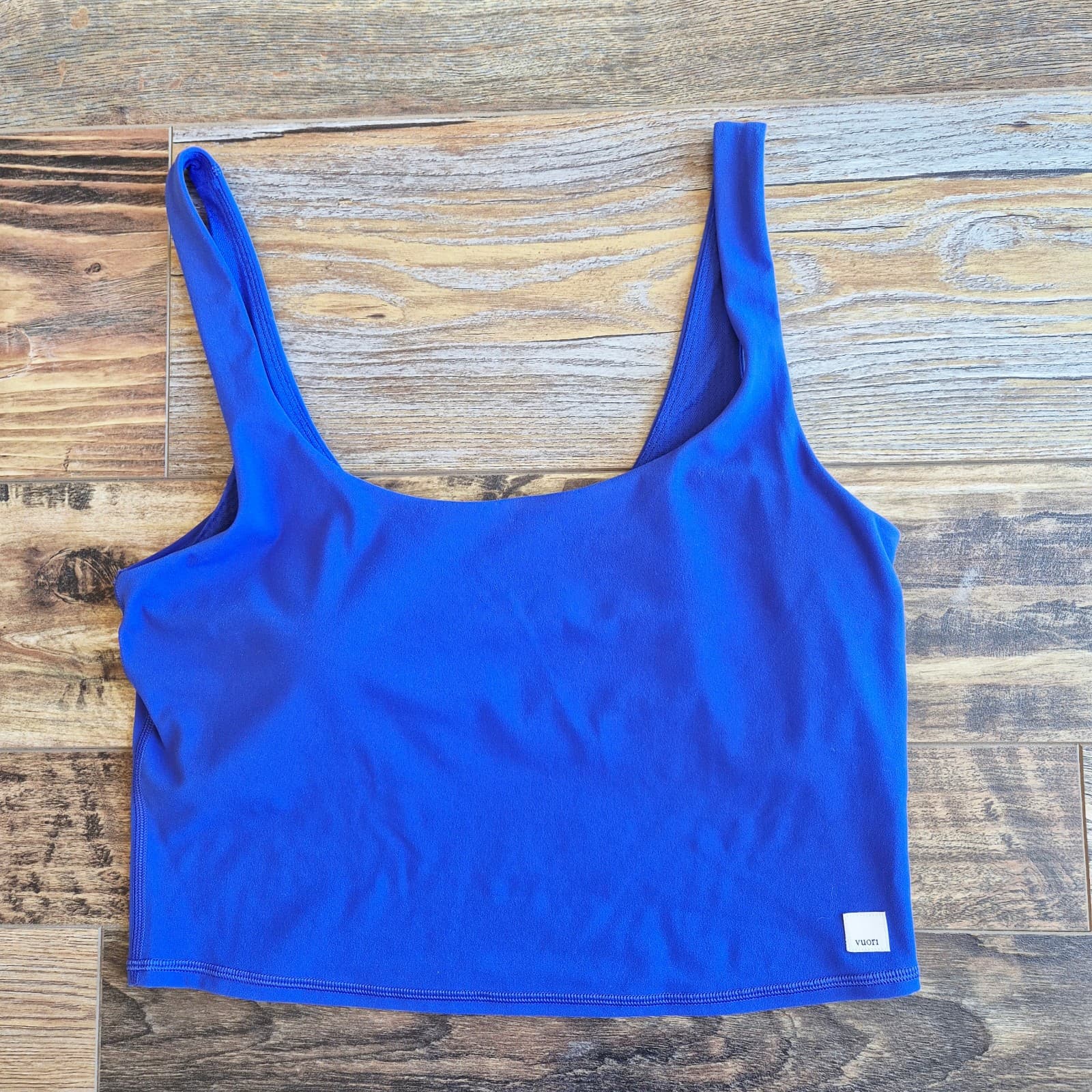 Vuori Daily Crop Tank Top Scoop Neck Built-in Bra Copenhagen Blue Women's L/XL - Thumbnail 4
