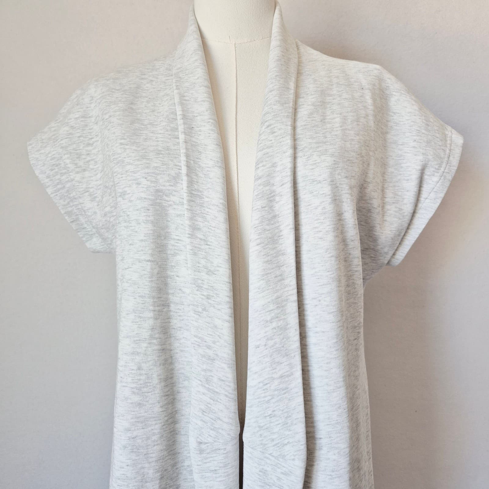 Max Mara Leisure Long Duster Open Front Top Cardigan Cap-Sleeve Pocket Grey XS - Thumbnail 4