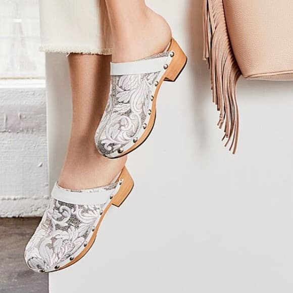 Johnny Was Dormi Leather Embroidered Silver Metallic Studded Clogs Heel EU 41 - Thumbnail 2