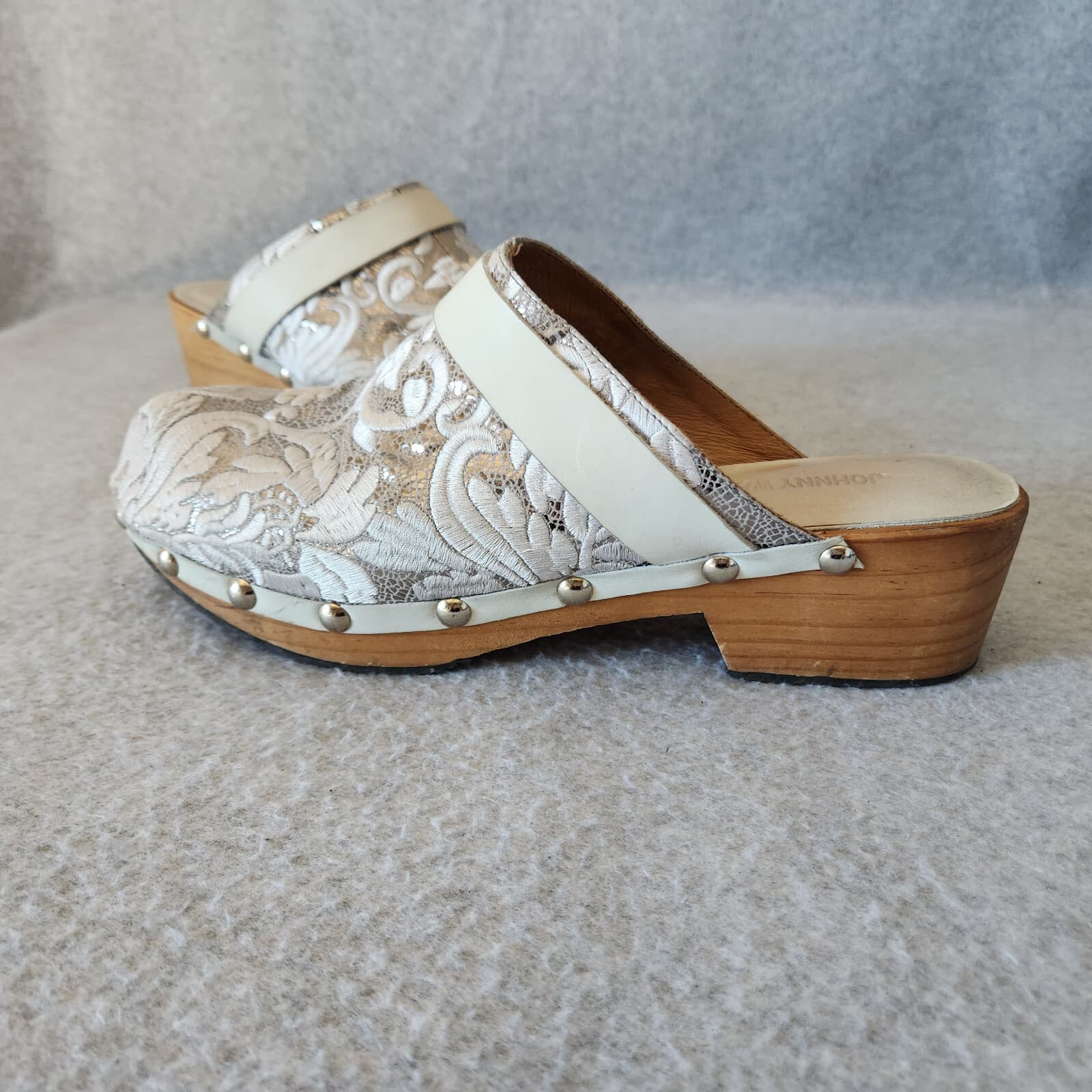 Johnny Was Dormi Leather Embroidered Silver Metallic Studded Clogs Heel EU 41 - Thumbnail 3