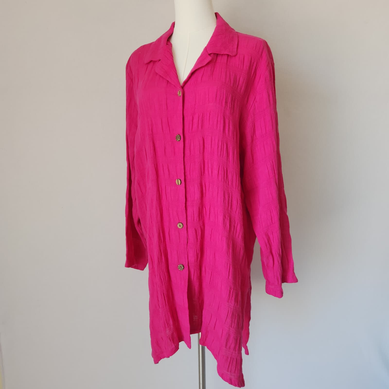 Vintage David Dart Collection Linen Blend Crinkle Tunic Shirt Button-Up Pink XL - Thumbnail 2