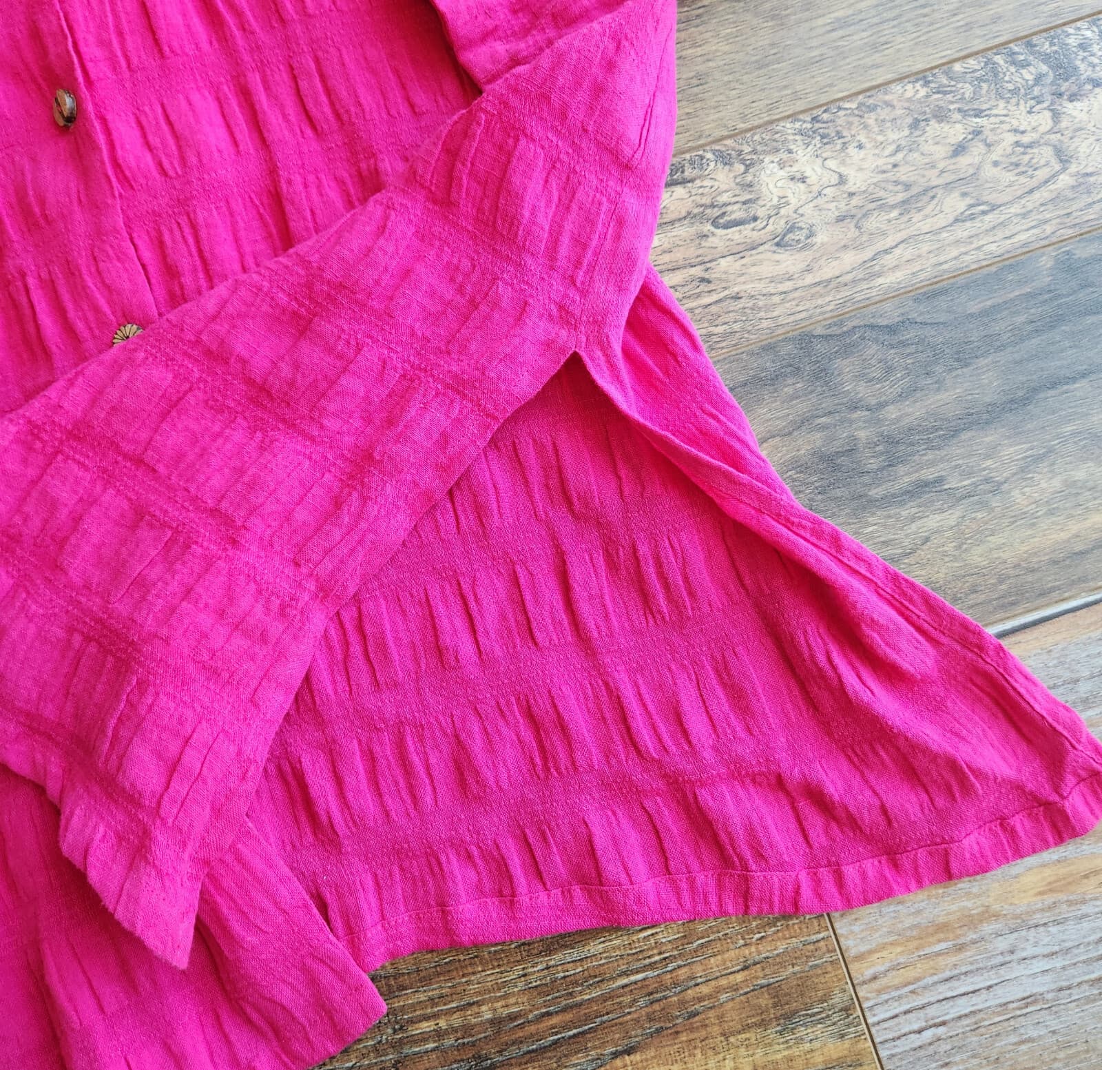 Vintage David Dart Collection Linen Blend Crinkle Tunic Shirt Button-Up Pink XL - Thumbnail 10