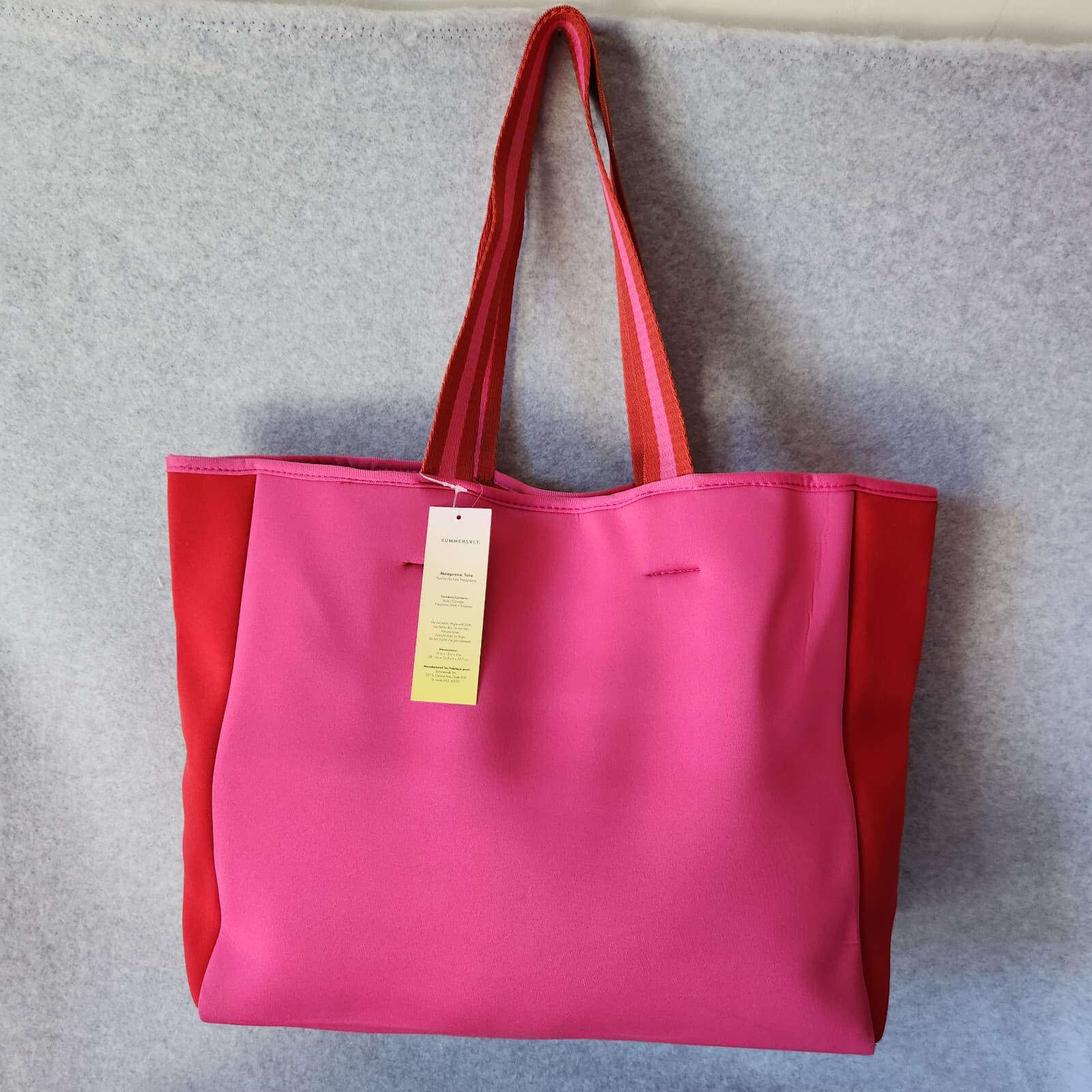 NWT Summersalt $80 Neoprene Beach Big Tote Red Pink 15"x13" - Thumbnail 4