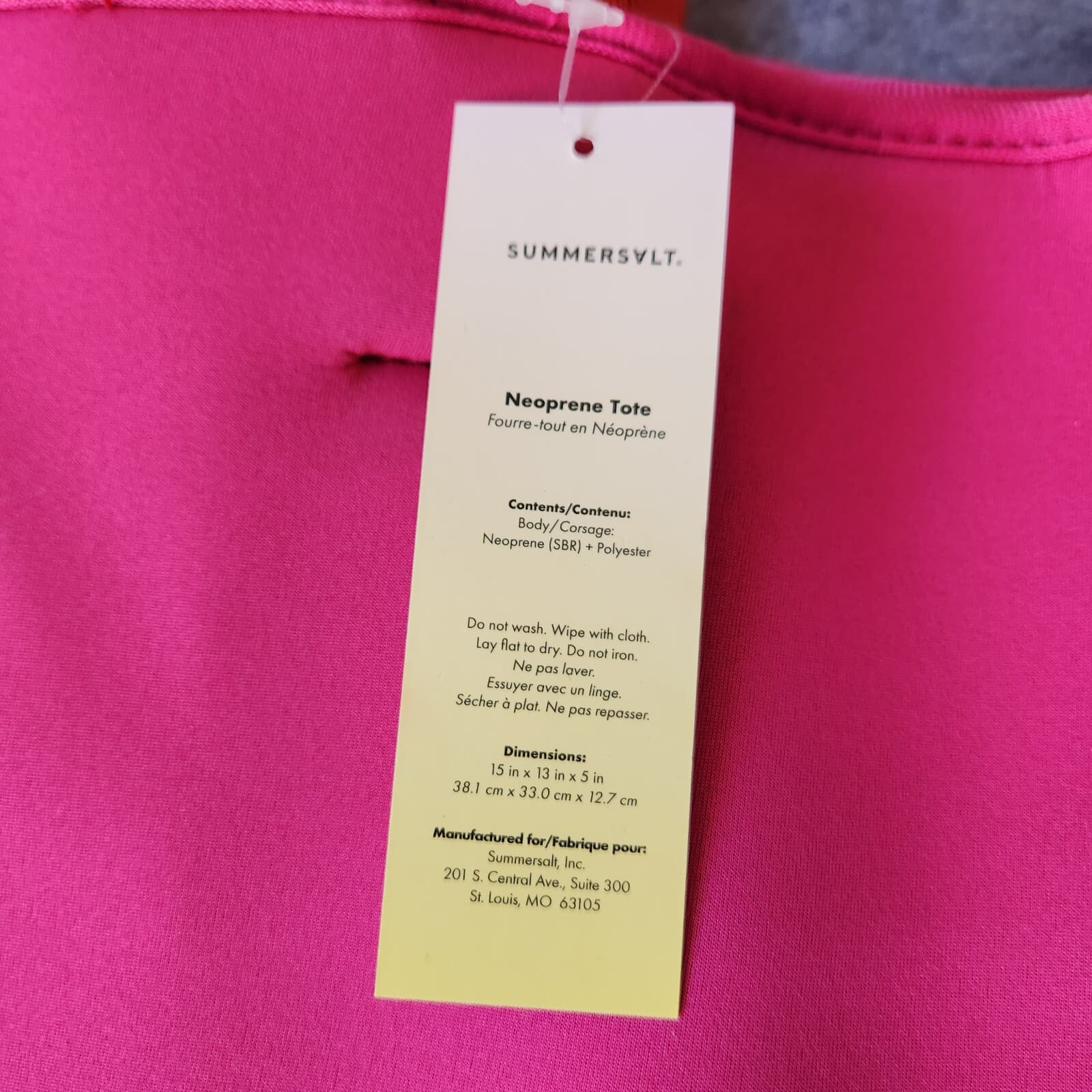 NWT Summersalt $80 Neoprene Beach Big Tote Red Pink 15"x13" - Thumbnail 5