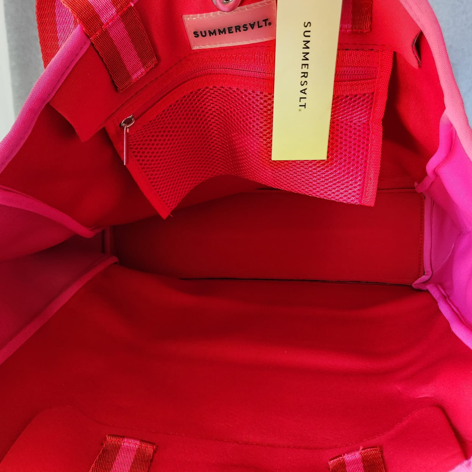 NWT Summersalt $80 Neoprene Beach Big Tote Red Pink 15"x13" - Thumbnail 13