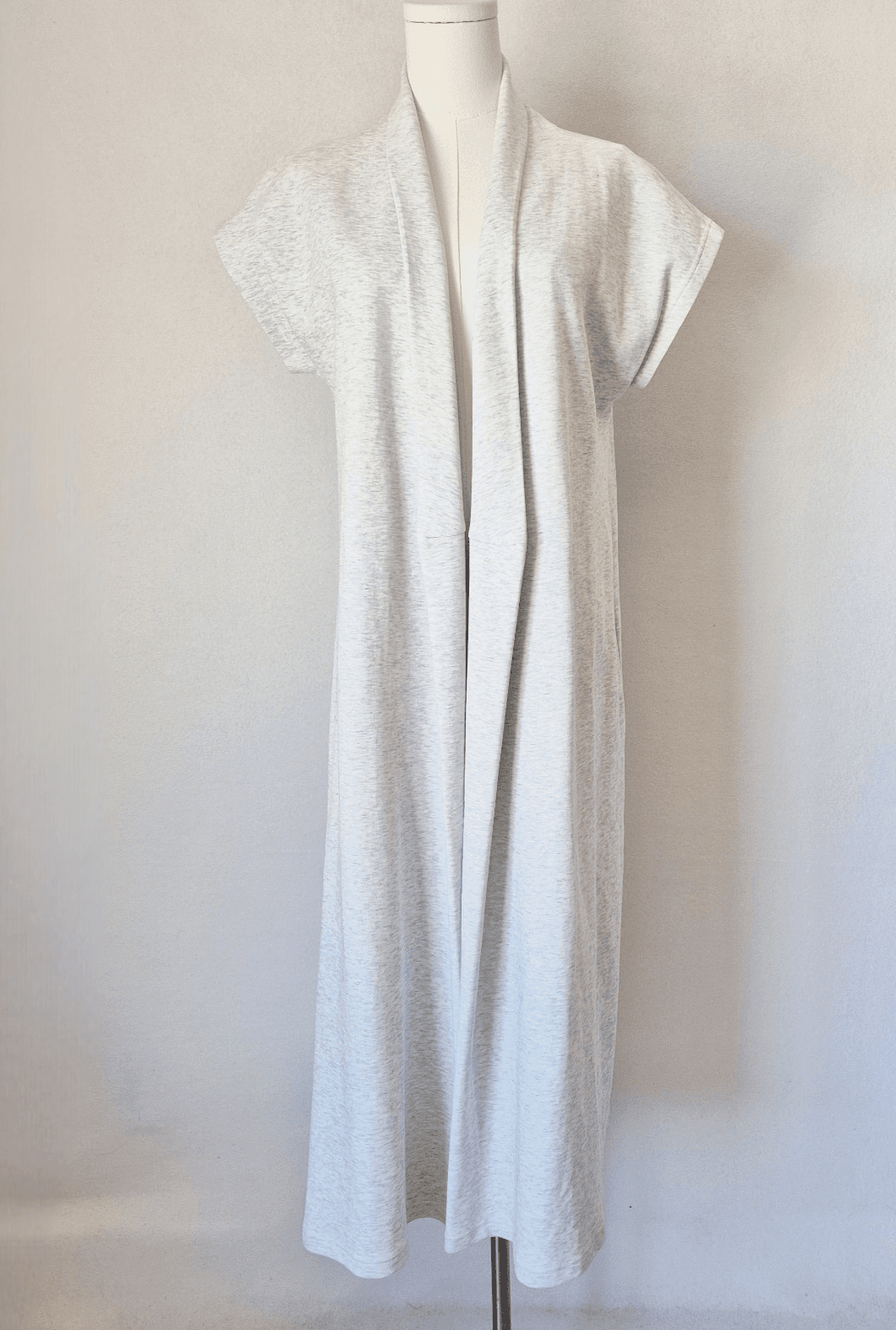 Max Mara Leisure Long Duster Open Front Top Cardigan Cap-Sleeve Pocket Grey XS - Thumbnail 2