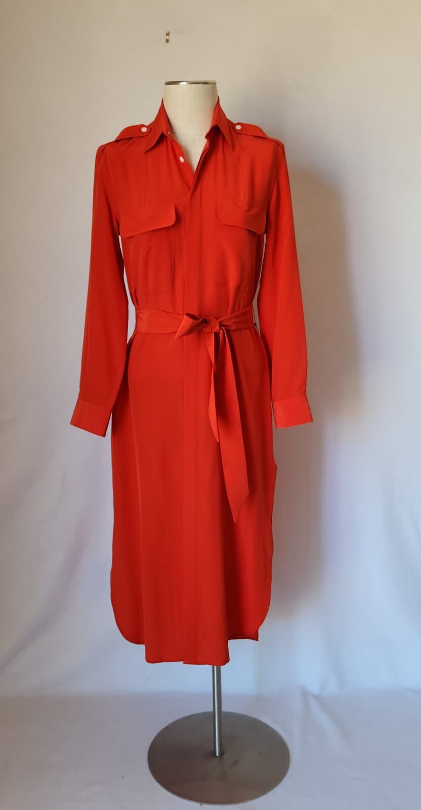 NWT Polo Ralph Lauren 100% Silk Belted Shirt Dress Long Sleeve Pocket Red Sz.6 - Thumbnail 3