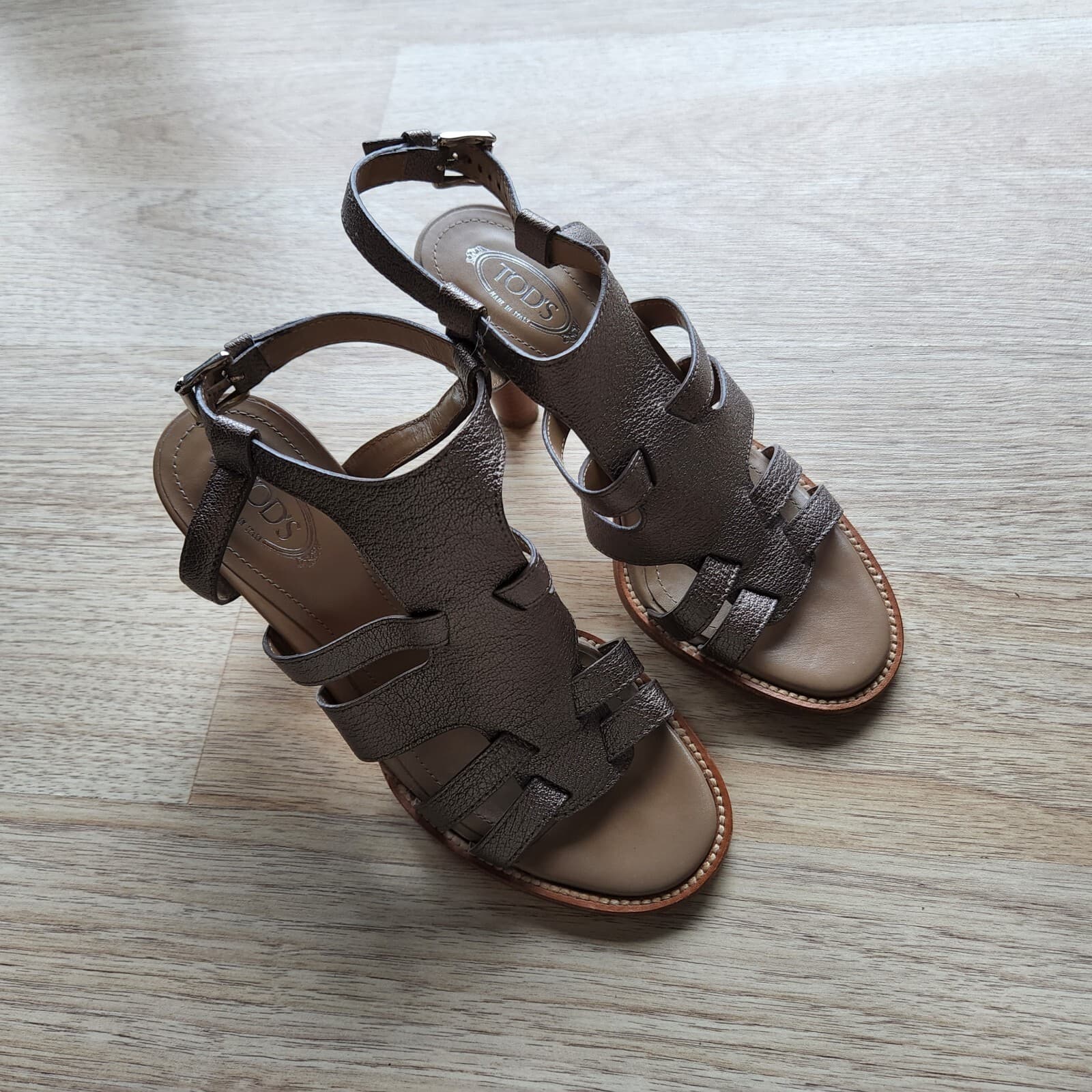 TOD'S Leather 3.5" Heel Sandals Open Toe Ankle Strap Brown Women EU35 US5 - Thumbnail 7