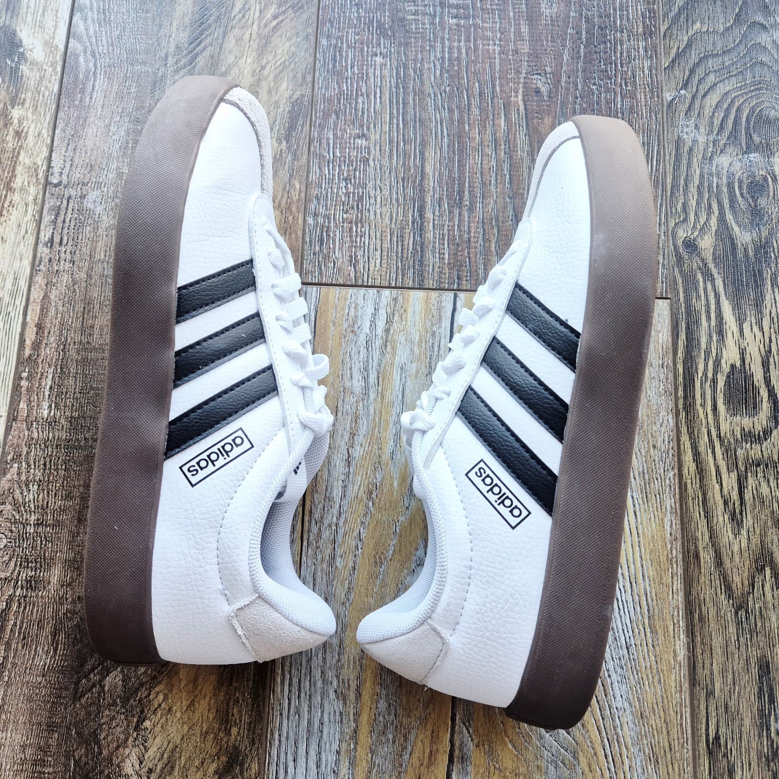 NWoB Adidas VL Court 3.0 Women's US7 Sneaker 3-Stripes Leather Suede White Black - Thumbnail 13
