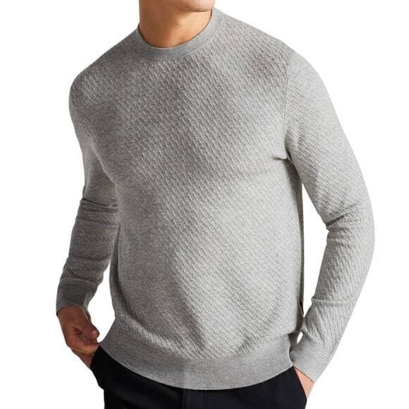 Ted Baker London Knares Men's 5 (XL) Crew Neck Jumper Wool Blend Textured Black - Thumbnail 3