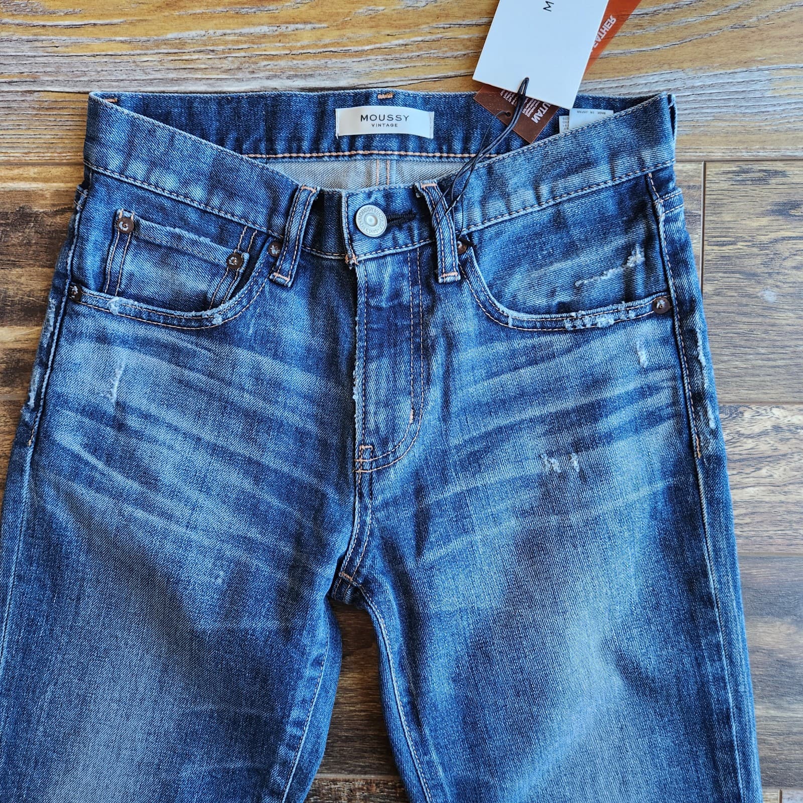 NWT Moussy Vintage $350 Made in Japan My Tyrone Skinny Jeans Raw Hem Blue Sz.25 - Thumbnail 7