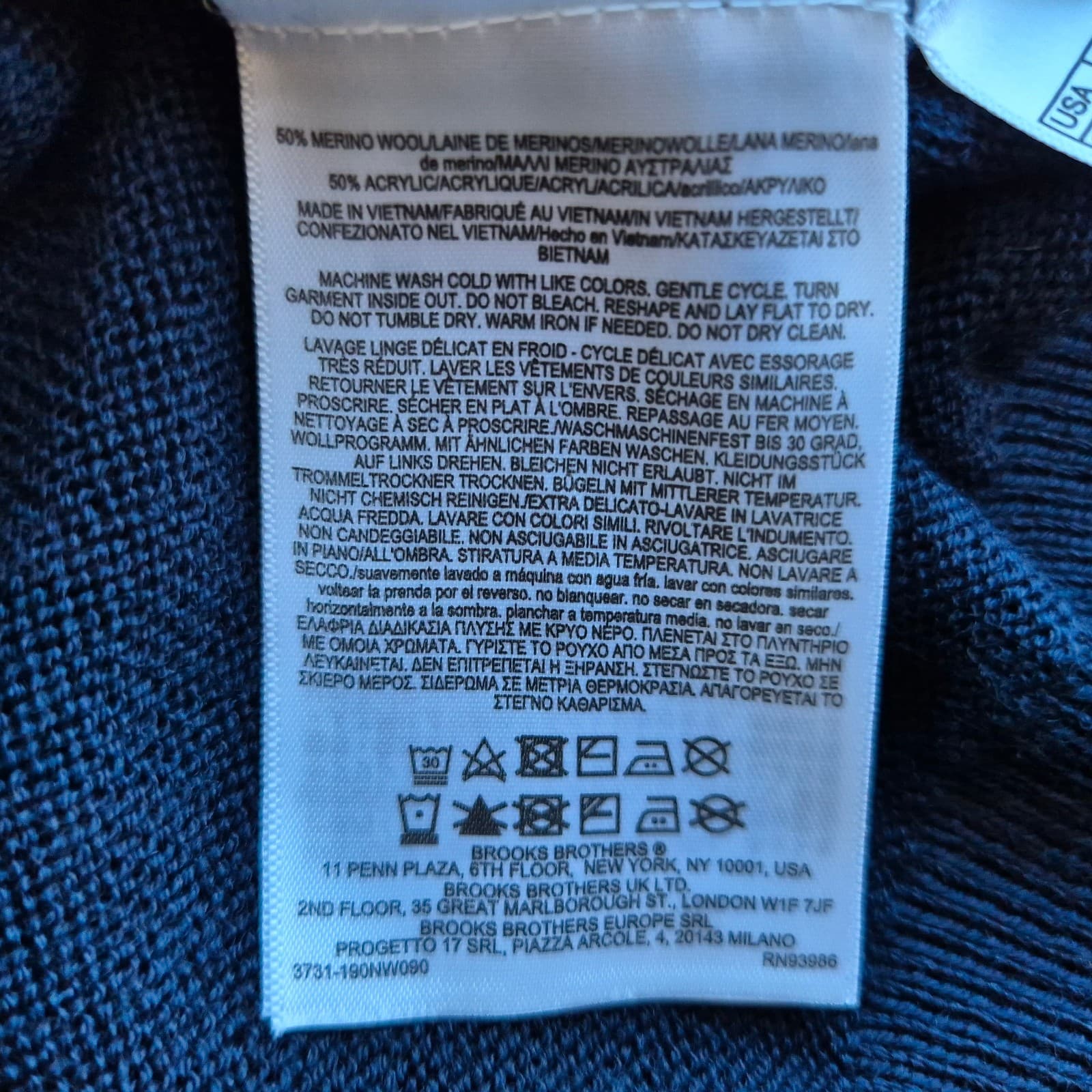 NWT Brooks Brothers Netjets Merino Wool Blend Stripe-Collar Sweater Blue Men's L - Thumbnail 6