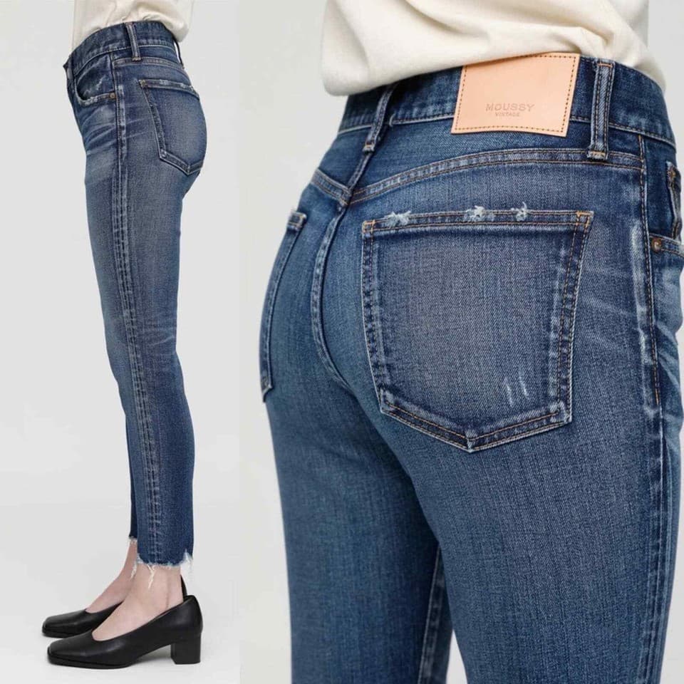 NWT Moussy Vintage $350 Made in Japan My Tyrone Skinny Jeans Raw Hem Blue Sz.25 - Thumbnail 4