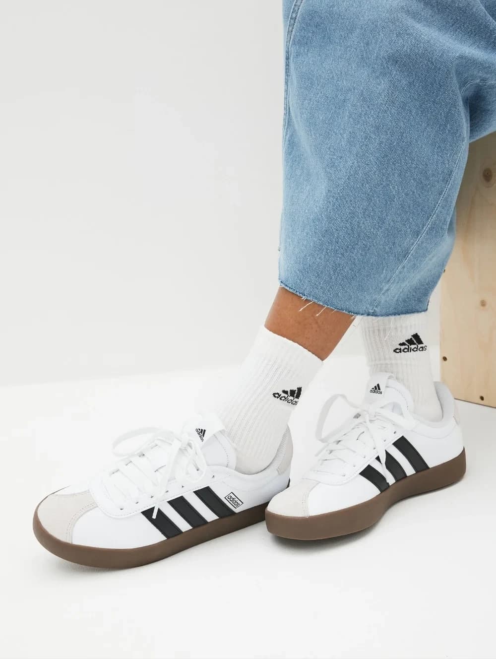 NWoB Adidas VL Court 3.0 Women's US7 Sneaker 3-Stripes Leather Suede White Black - Thumbnail 6
