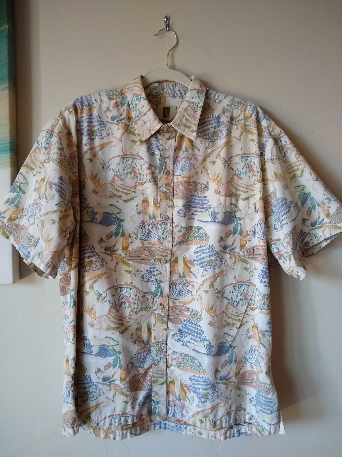 Tori Richard Honolulu Shirt Hawaii Button-Up Short Sleeves Cream Fish Print .XL - Thumbnail 2
