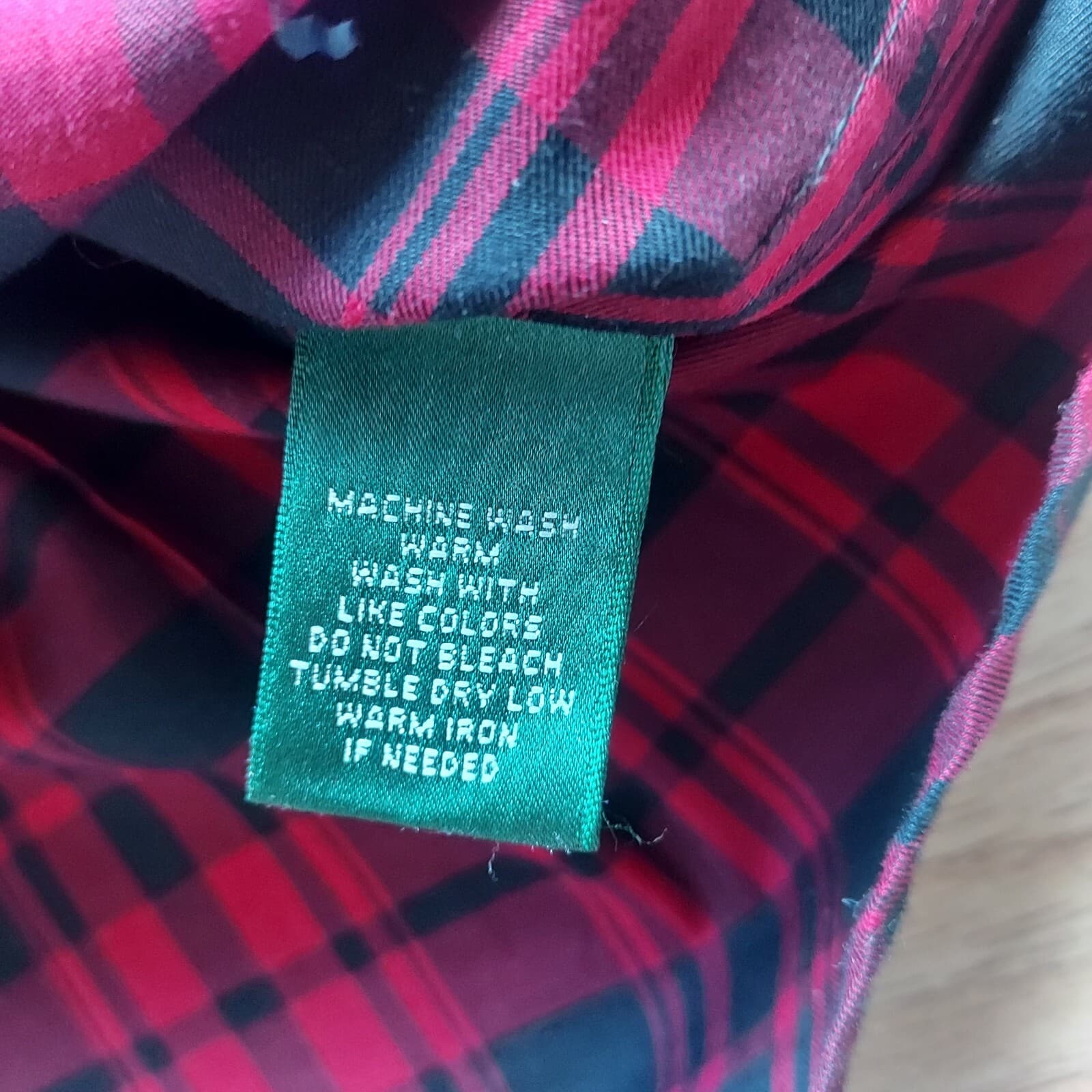 Lauren Ralph Lauren Buffalo Plaid Ruffle Shirt Top Button Long Sleeve Red Sz.L - Thumbnail 8
