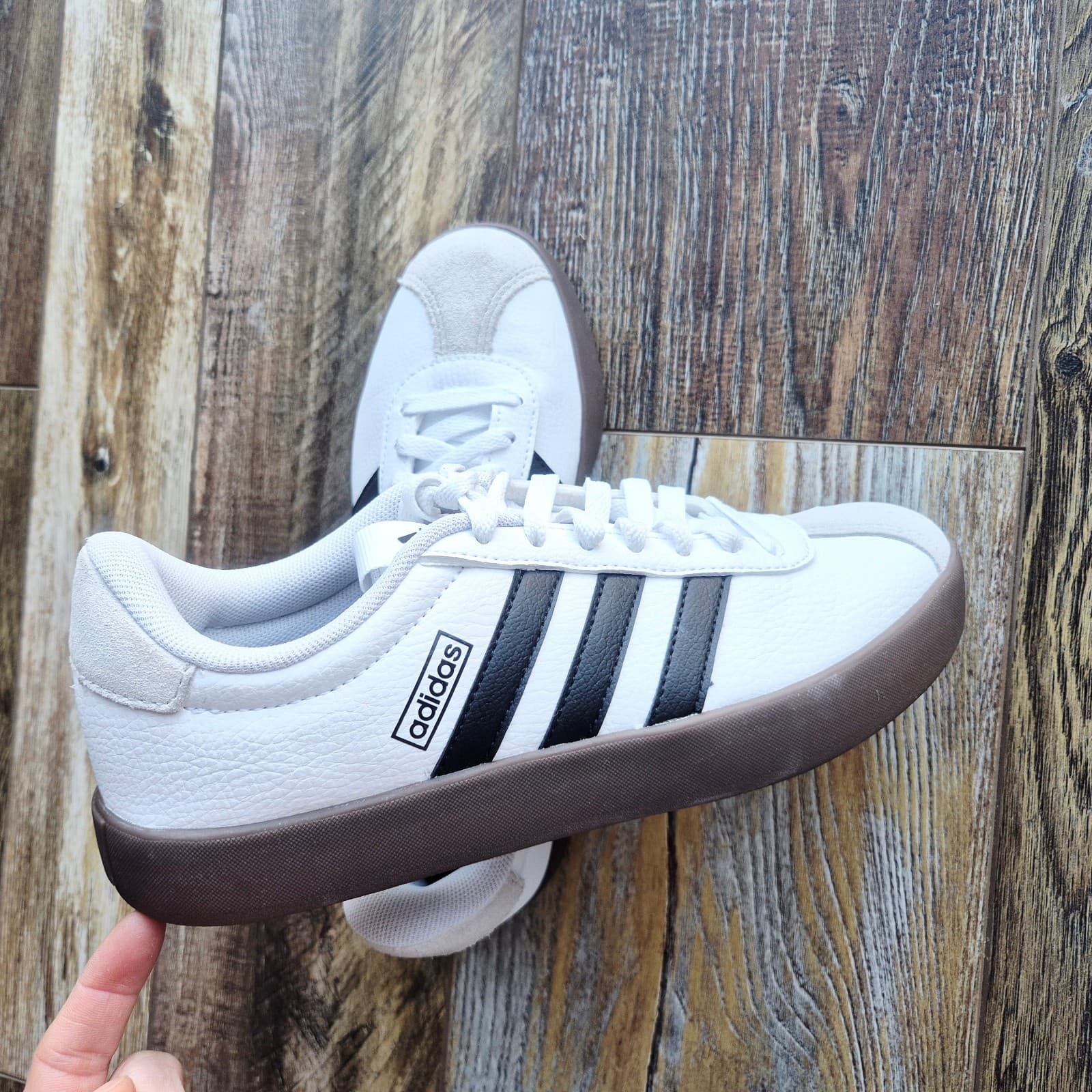 NWoB Adidas VL Court 3.0 Women's US7 Sneaker 3-Stripes Leather Suede White Black - Thumbnail 4