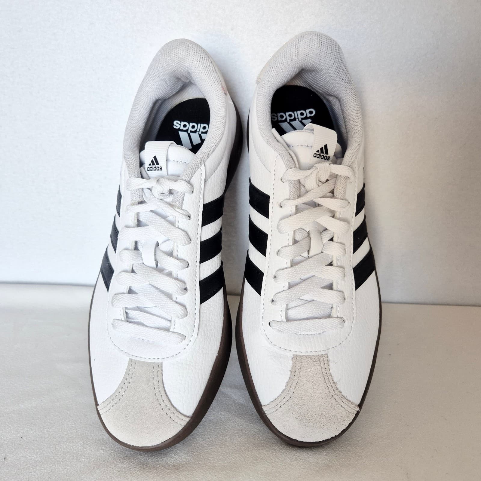 NWoB Adidas VL Court 3.0 Women's US7 Sneaker 3-Stripes Leather Suede White Black - Thumbnail 9