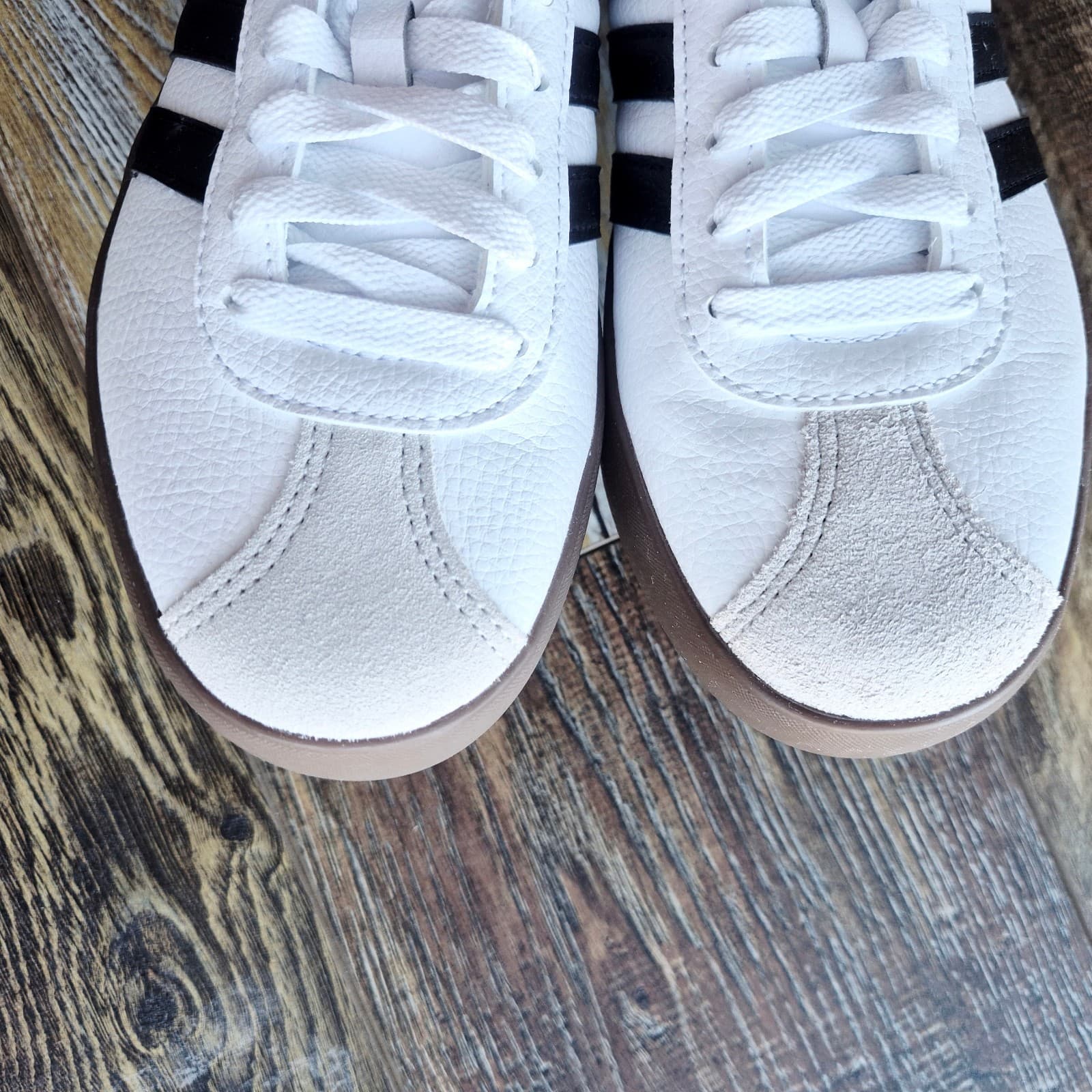 NWoB Adidas VL Court 3.0 Women's US7 Sneaker 3-Stripes Leather Suede White Black - Thumbnail 16