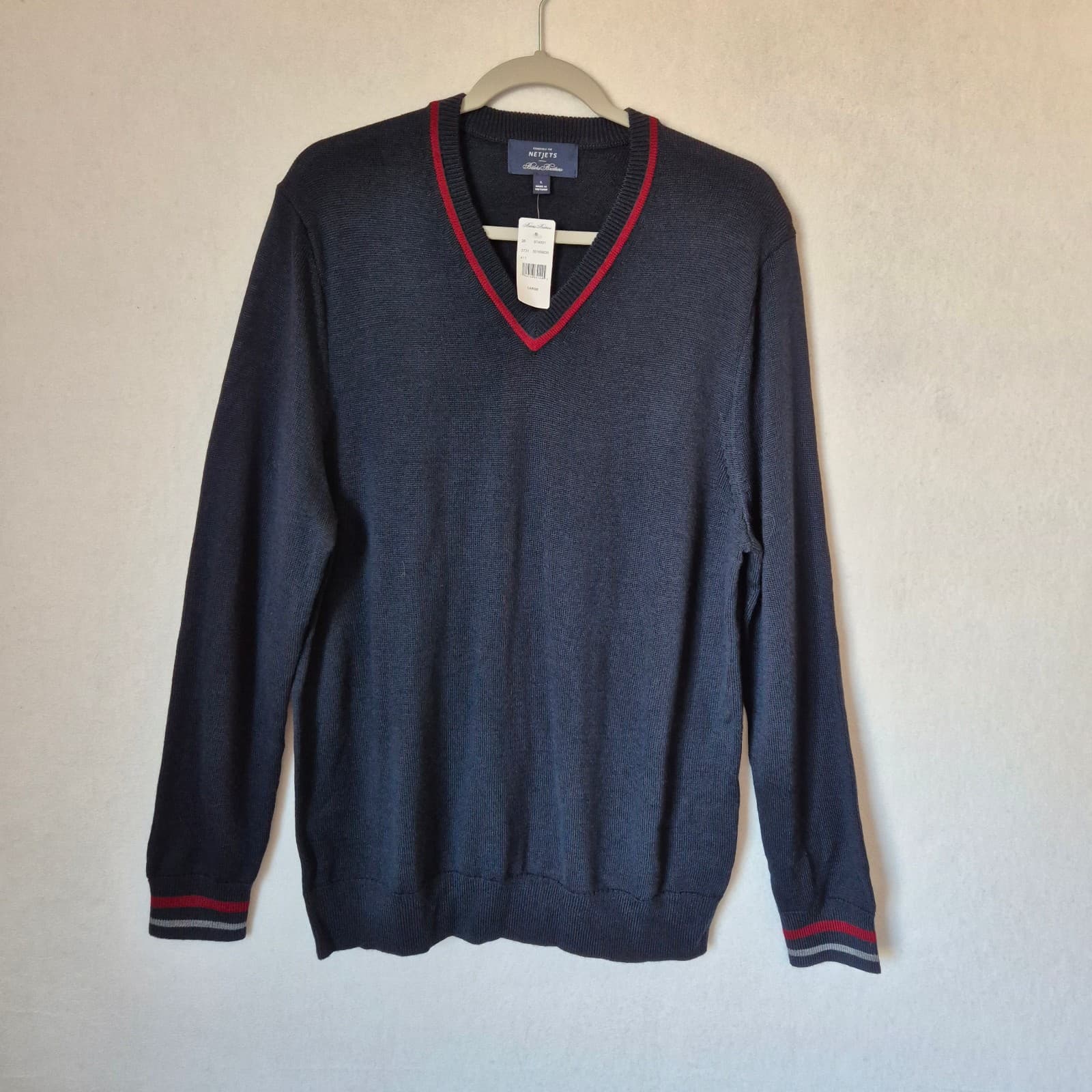 NWT Brooks Brothers Netjets Merino Wool Blend Stripe-Collar Sweater Blue Men's L - Thumbnail 3