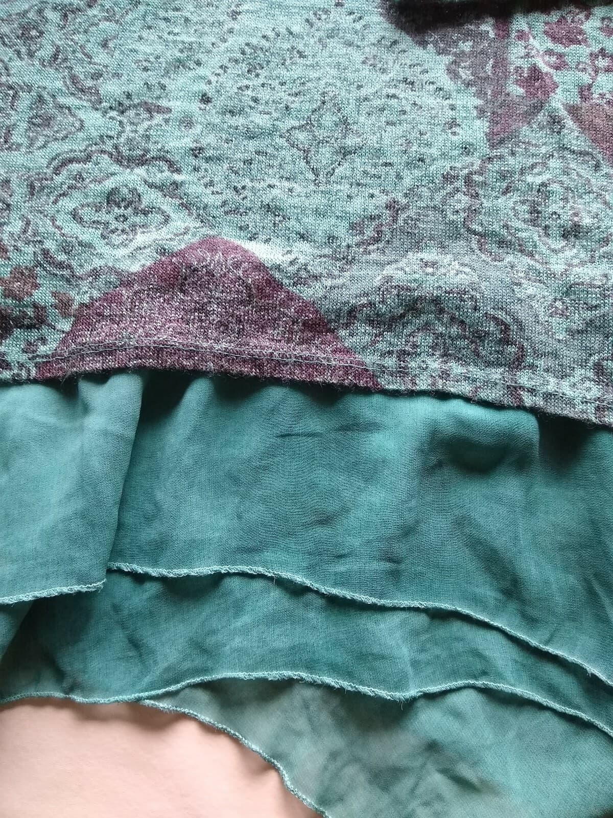 TEMPO PARIS Paisley Mohair Blend Chiffon Layer Top Long Sleeve Green Sz.M - Thumbnail 5