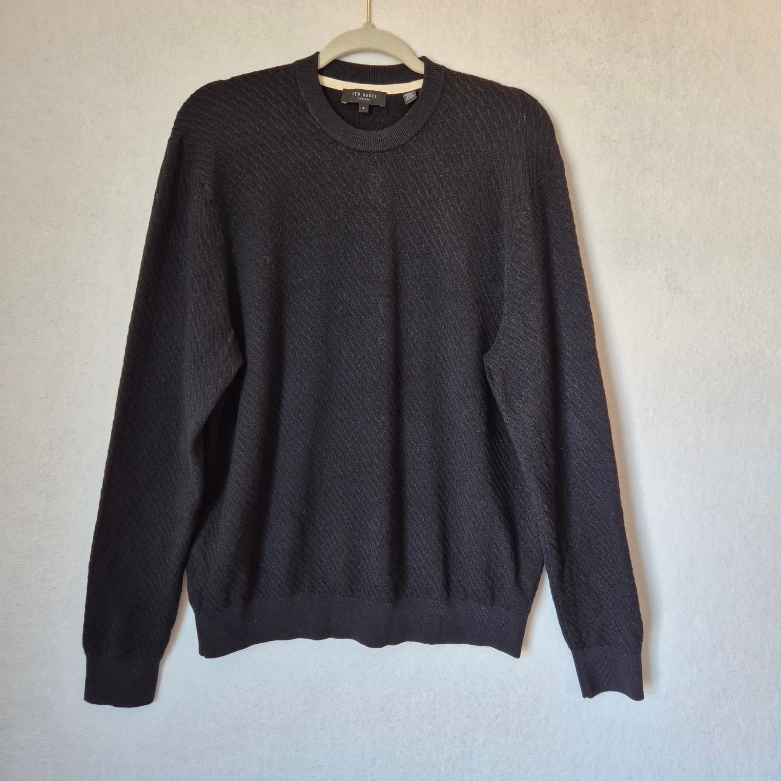 Ted Baker London Knares Men's 5 (XL) Crew Neck Jumper Wool Blend Textured Black - Thumbnail 4