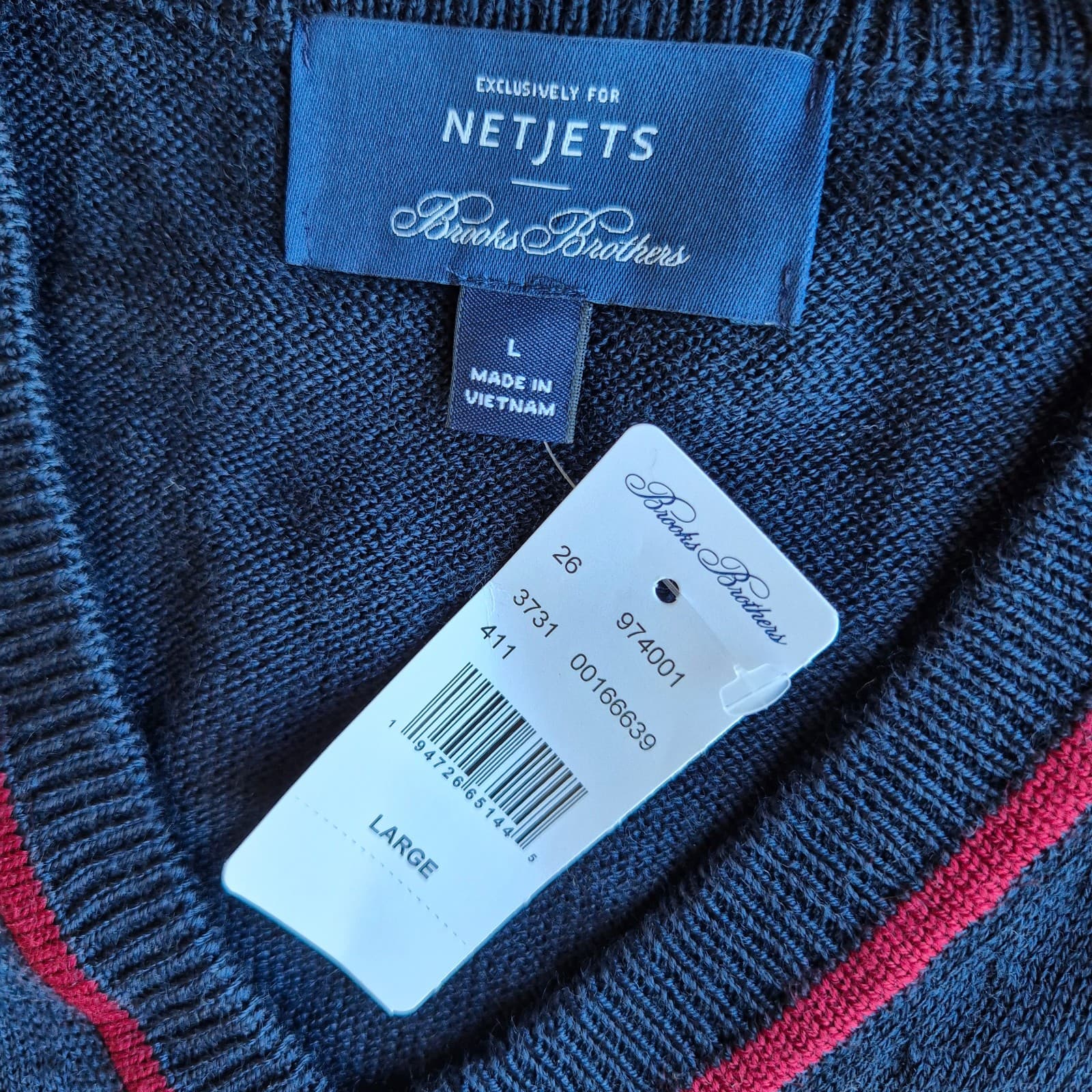 NWT Brooks Brothers Netjets Merino Wool Blend Stripe-Collar Sweater Blue Men's L - Thumbnail 5