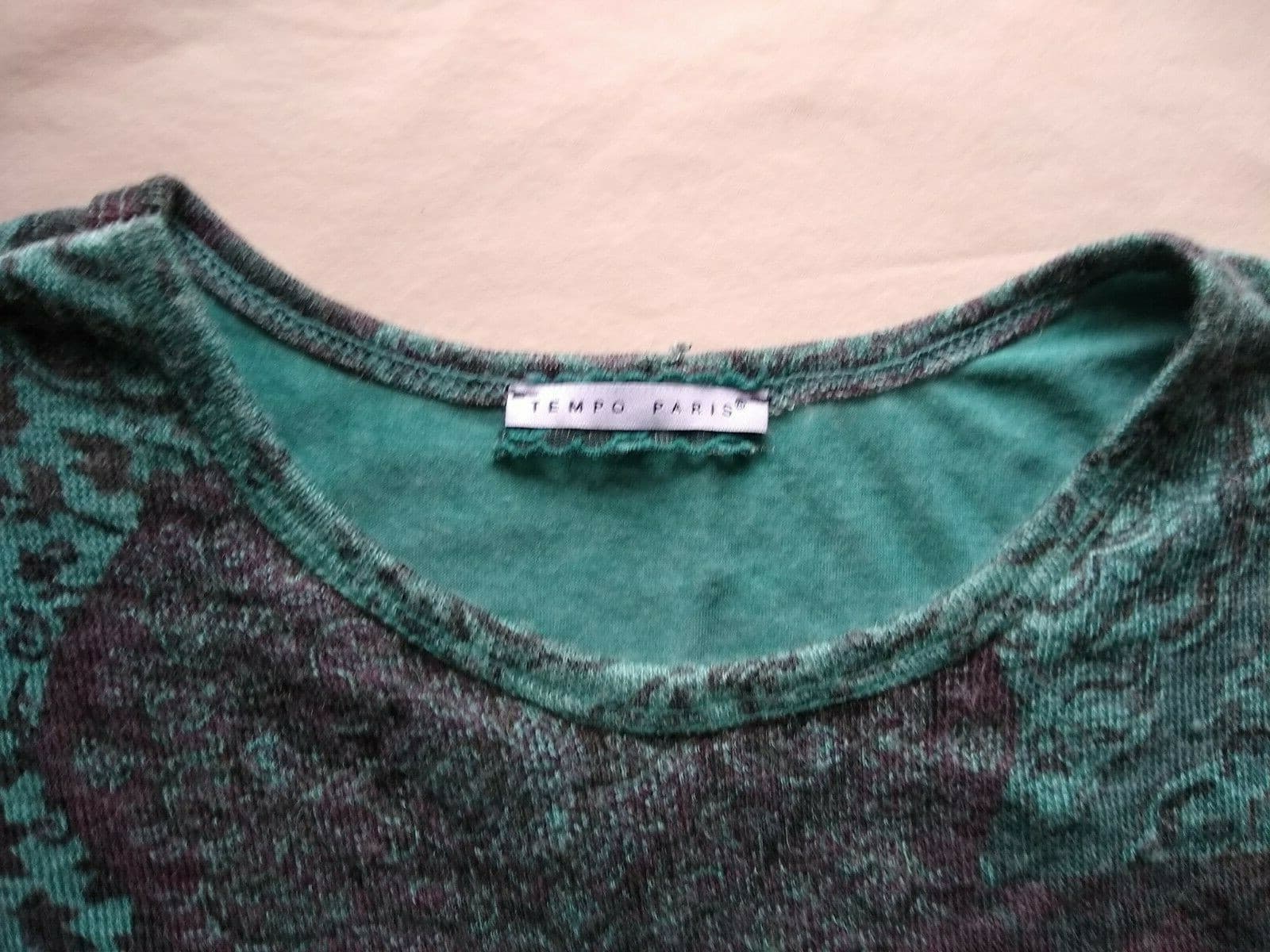 TEMPO PARIS Paisley Mohair Blend Chiffon Layer Top Long Sleeve Green Sz.M - Thumbnail 7