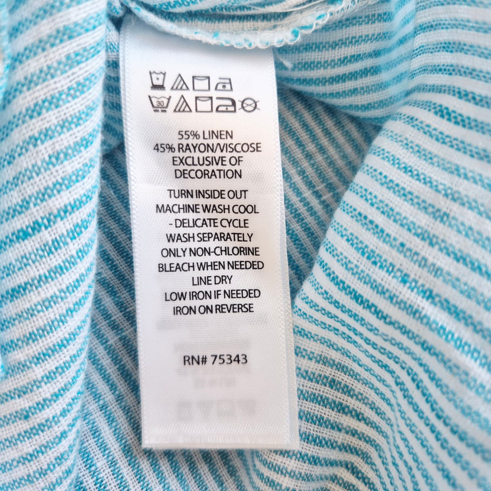 NEW Tahari Linen Blend Tasseled Beach Cover-Up Dress Sleeveless Blue Stripe Sz.L - Thumbnail 11
