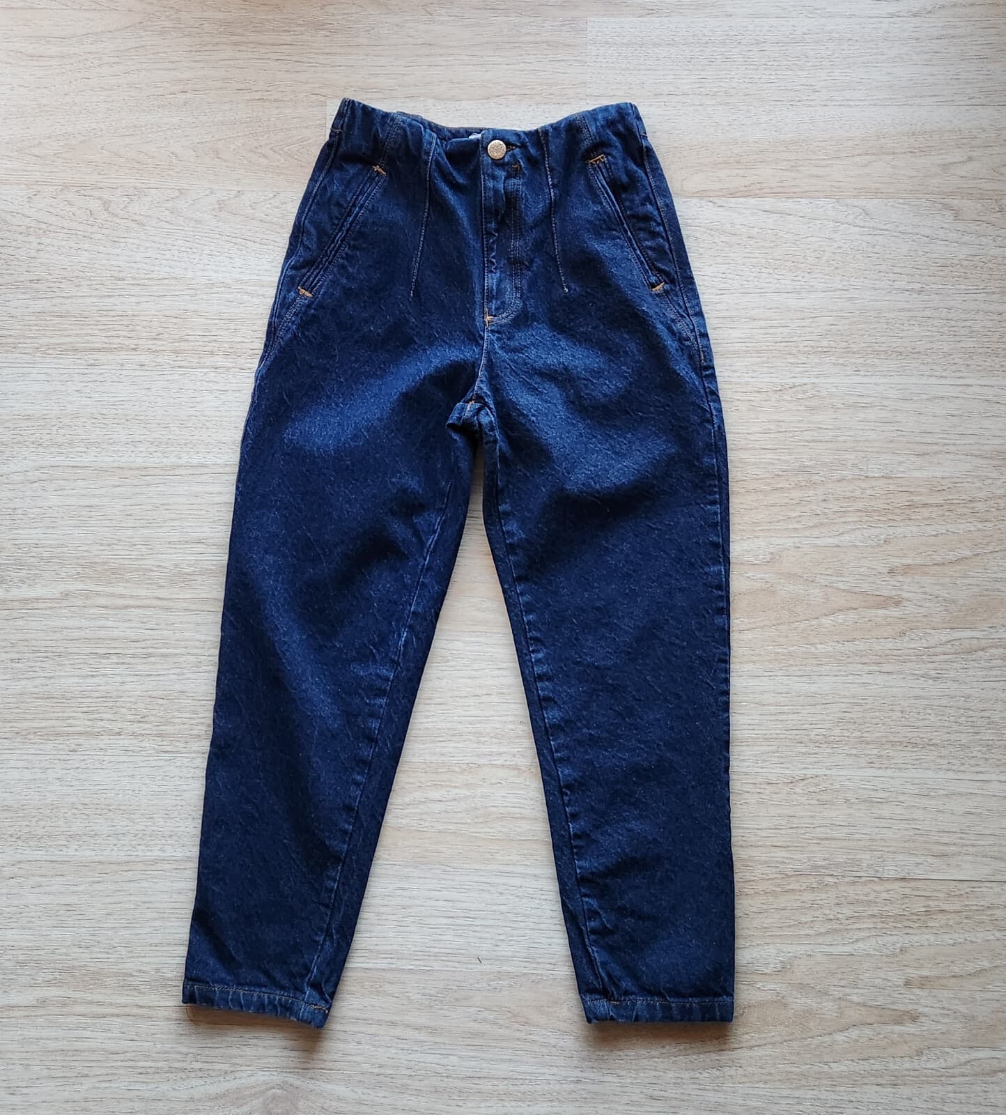 Zara Tailor Fit Jeans High Rise Tapered Zip Pocket Dark Wash Blue Womens M (29") - Thumbnail 2