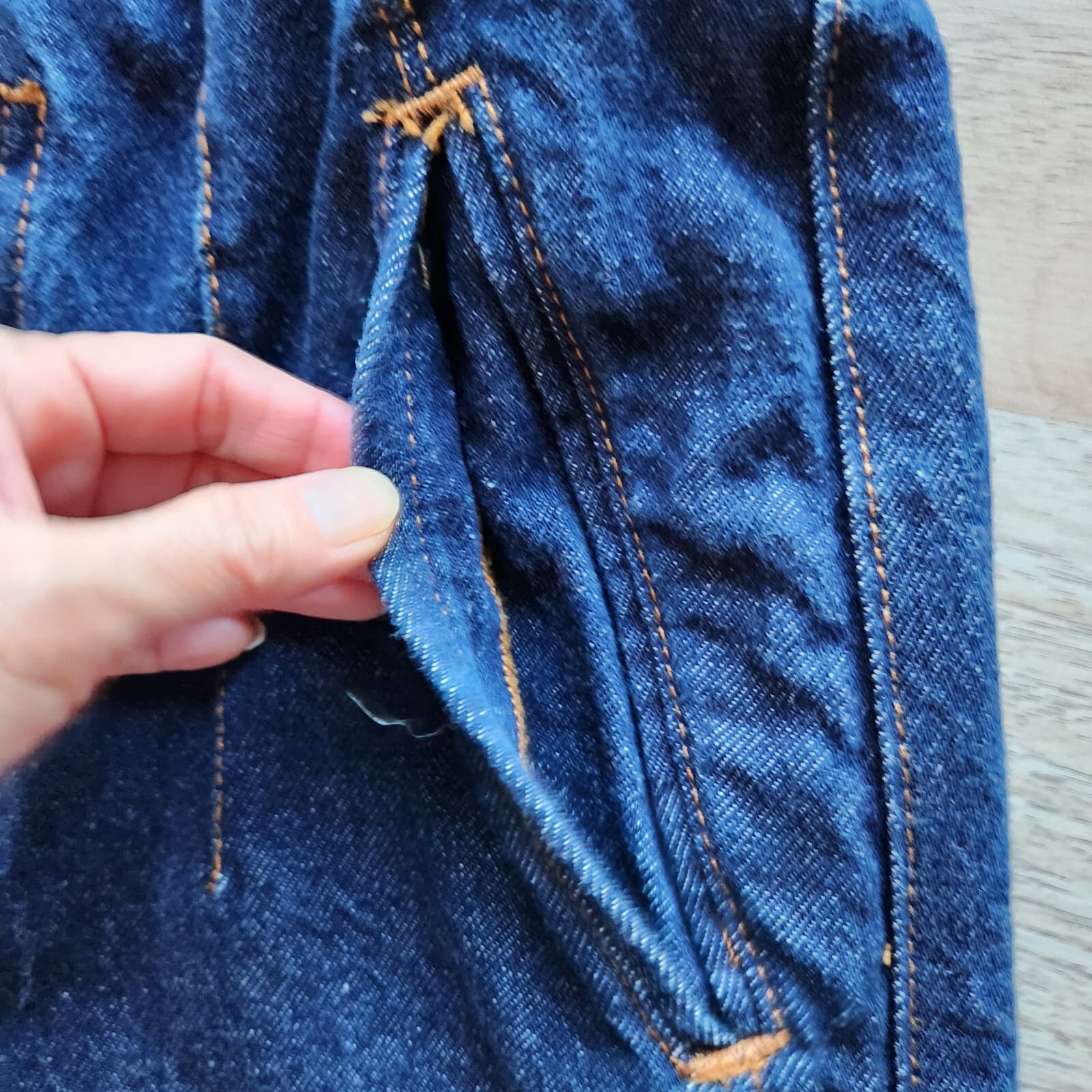 Zara Tailor Fit Jeans High Rise Tapered Zip Pocket Dark Wash Blue Womens M (29") - Thumbnail 9