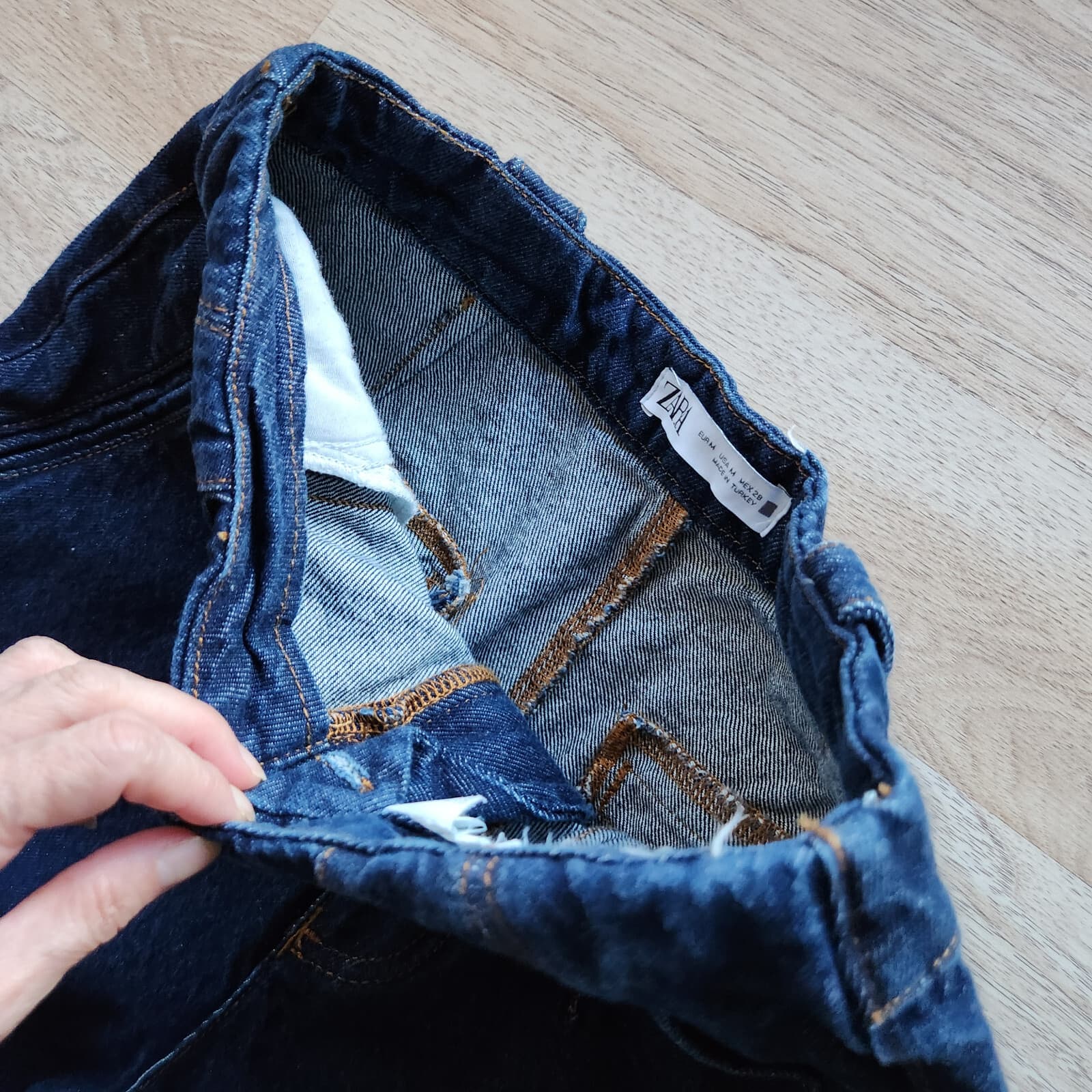 Zara Tailor Fit Jeans High Rise Tapered Zip Pocket Dark Wash Blue Womens M (29") - Thumbnail 10