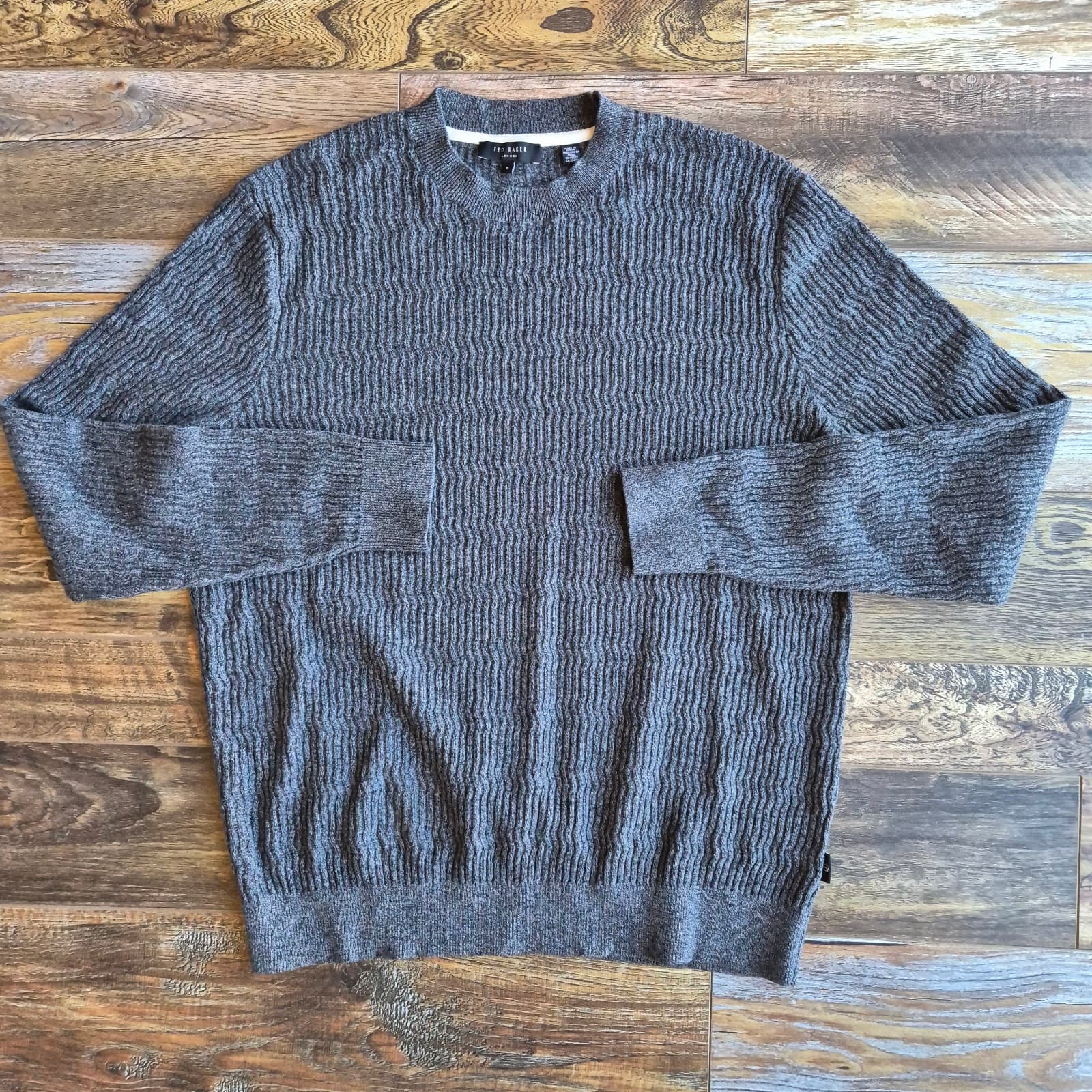 Ted Baker London Agarr Men's 5 (XL) Crew Neck Jumper Wool Blend Textured Grey - Thumbnail 2