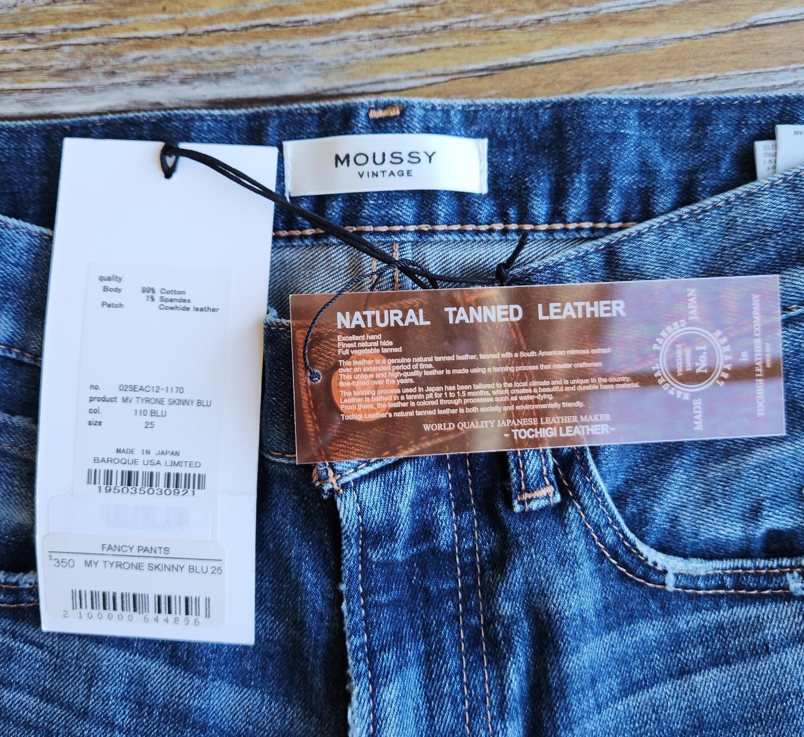 NWT Moussy Vintage $350 Made in Japan My Tyrone Skinny Jeans Raw Hem Blue Sz.25 - Thumbnail 11