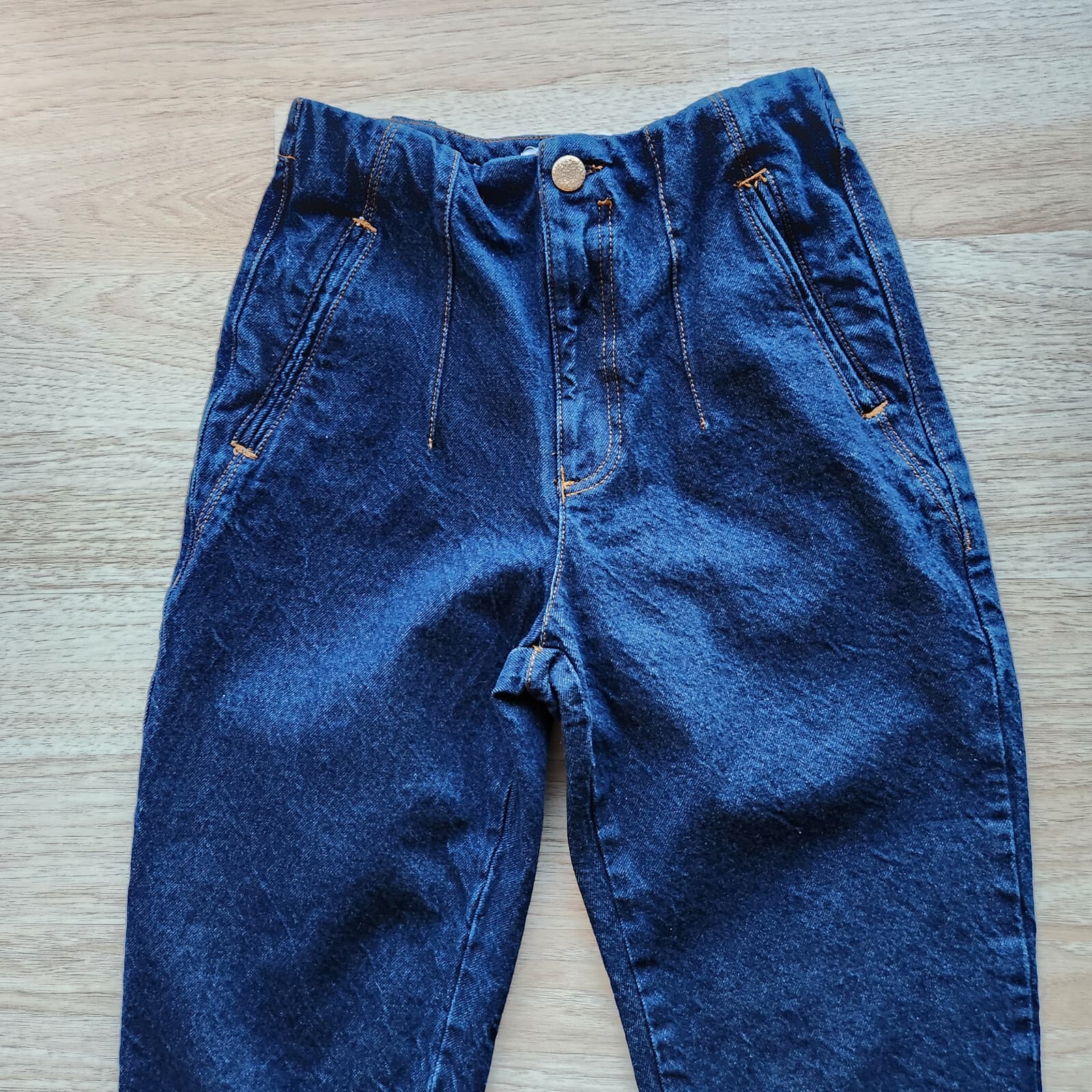 Zara Tailor Fit Jeans High Rise Tapered Zip Pocket Dark Wash Blue Womens M (29") - Thumbnail 4