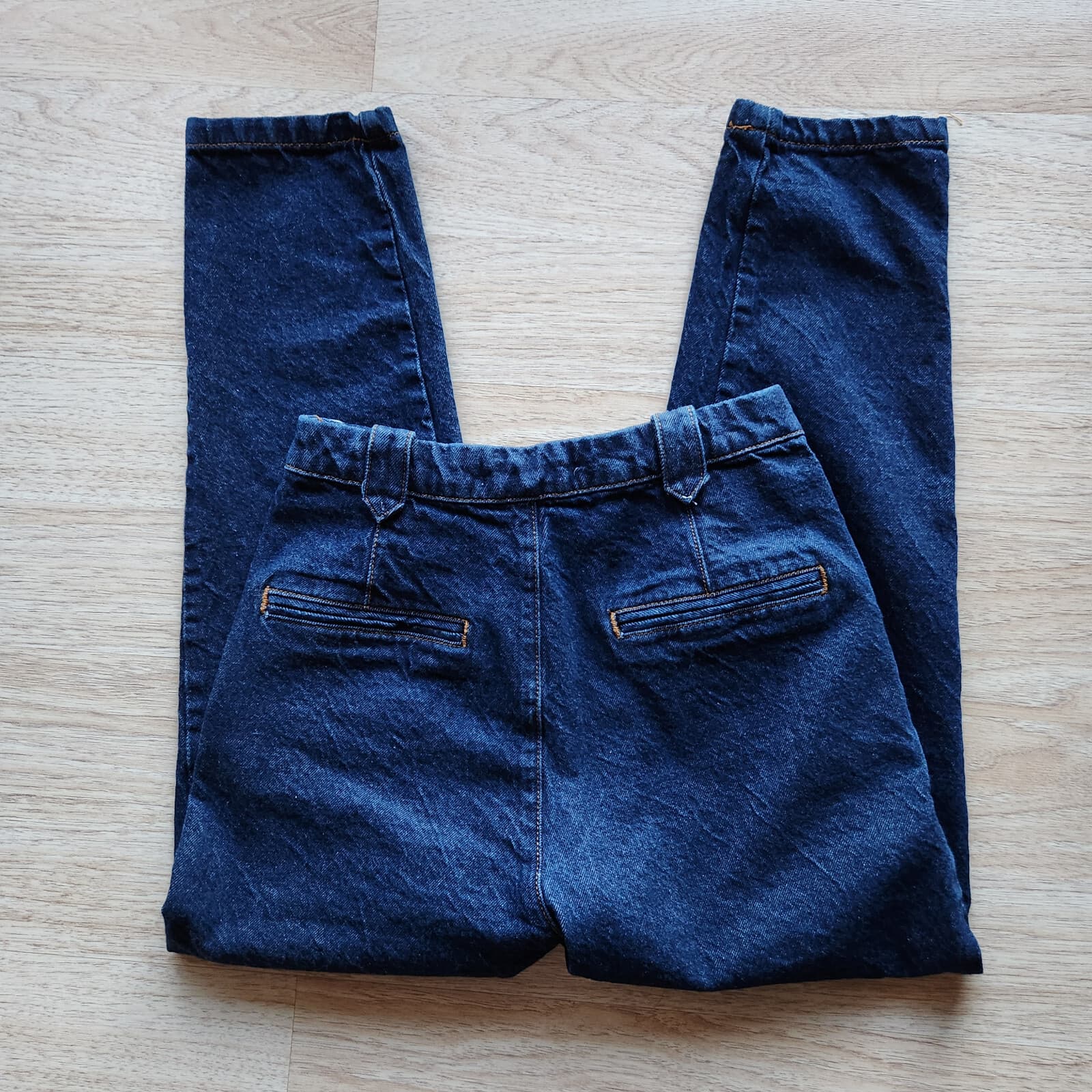 Zara Tailor Fit Jeans High Rise Tapered Zip Pocket Dark Wash Blue Womens M (29") - Thumbnail 7