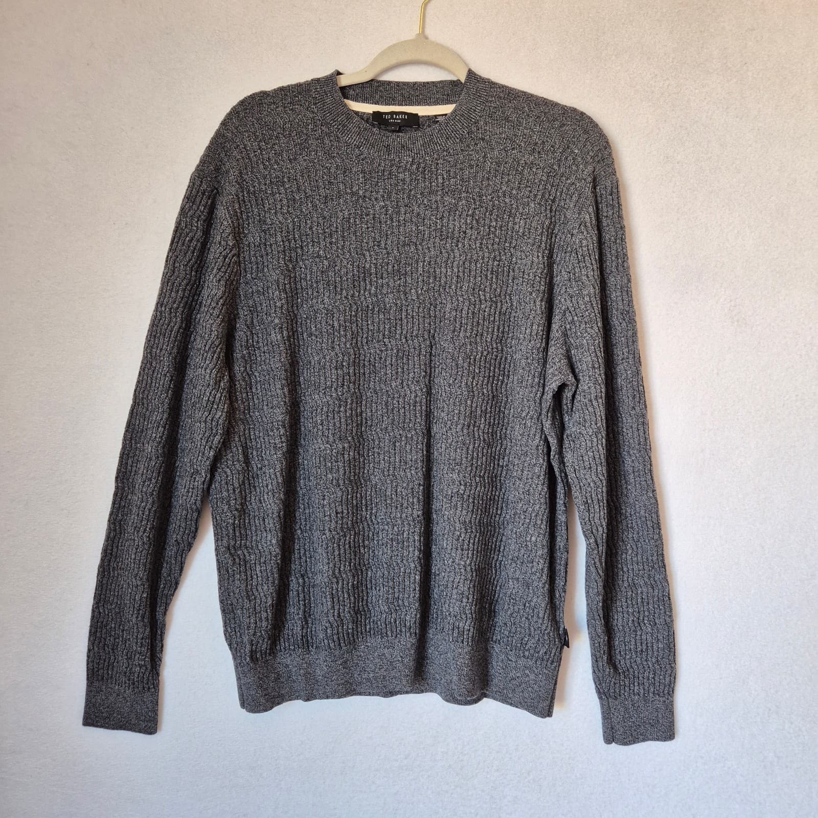 Ted Baker London Agarr Men's 5 (XL) Crew Neck Jumper Wool Blend Textured Grey - Thumbnail 3