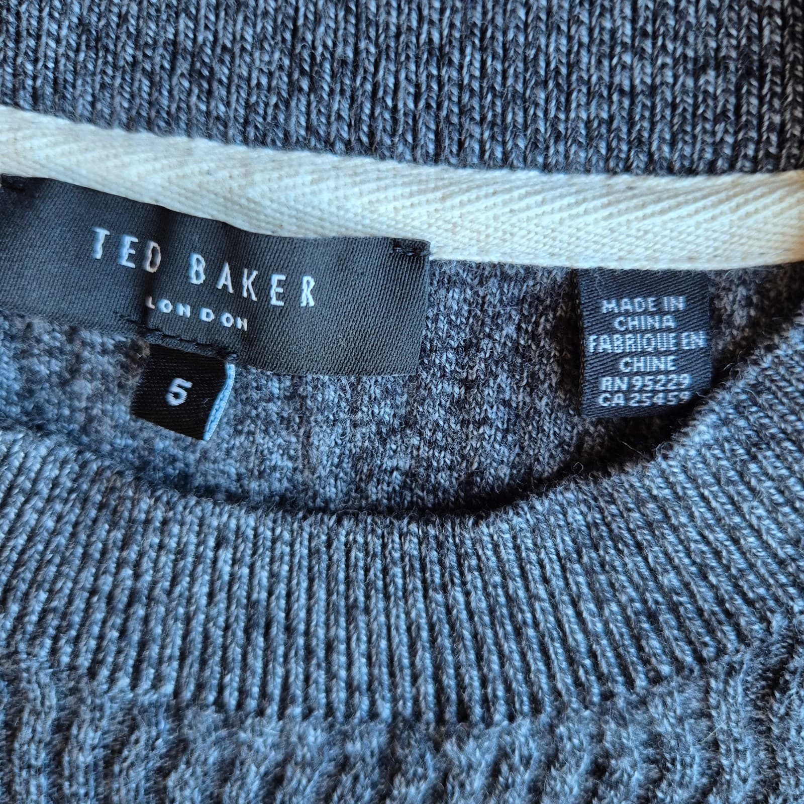 Ted Baker London Agarr Men's 5 (XL) Crew Neck Jumper Wool Blend Textured Grey - Thumbnail 6