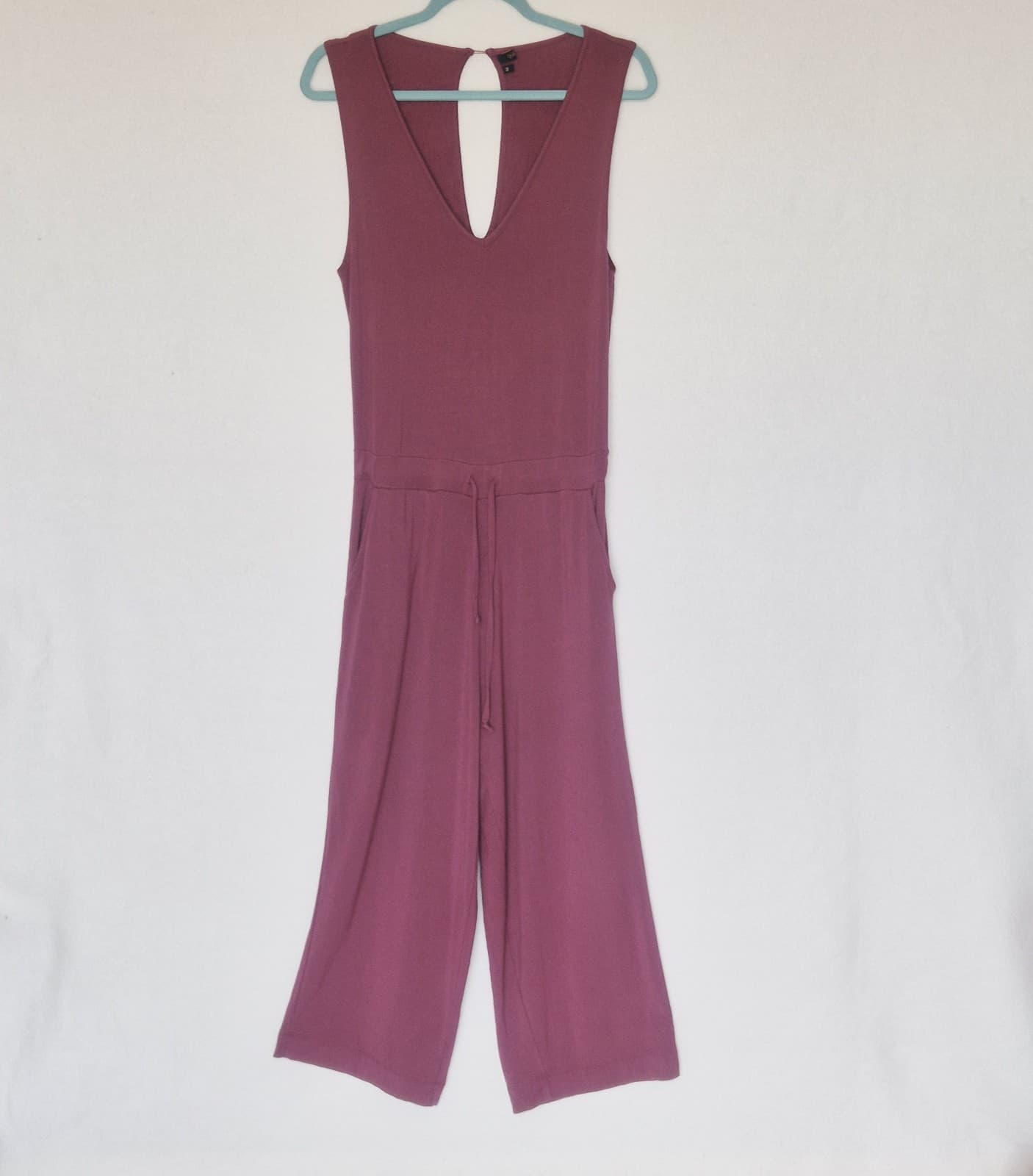 NWoT Quince French Terry Modal Cropped Jumpsuit Tie Pocket Sleeveless Rose Sz.M - Thumbnail 3
